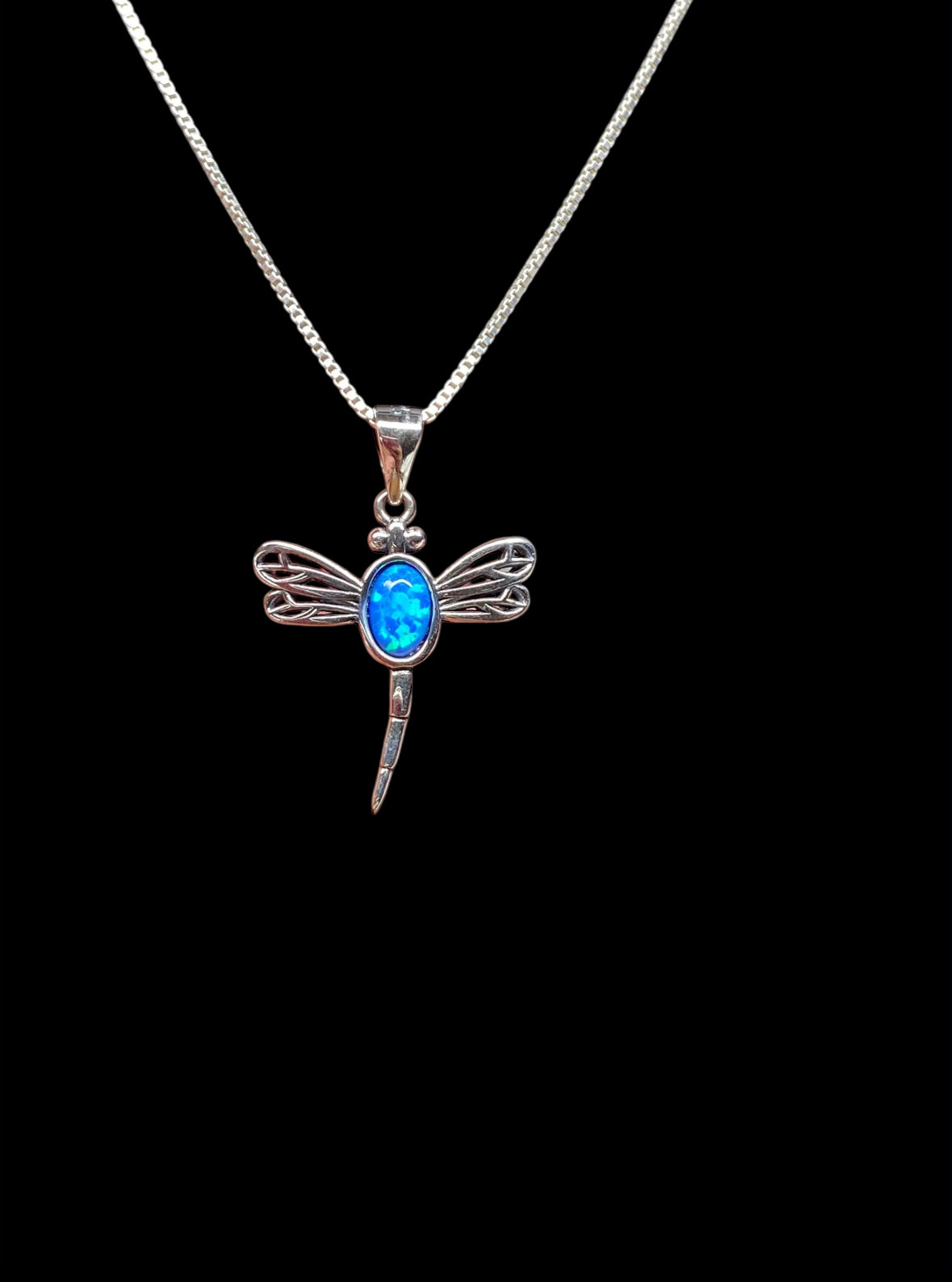 Small Blue Opal Dragonfly Necklace