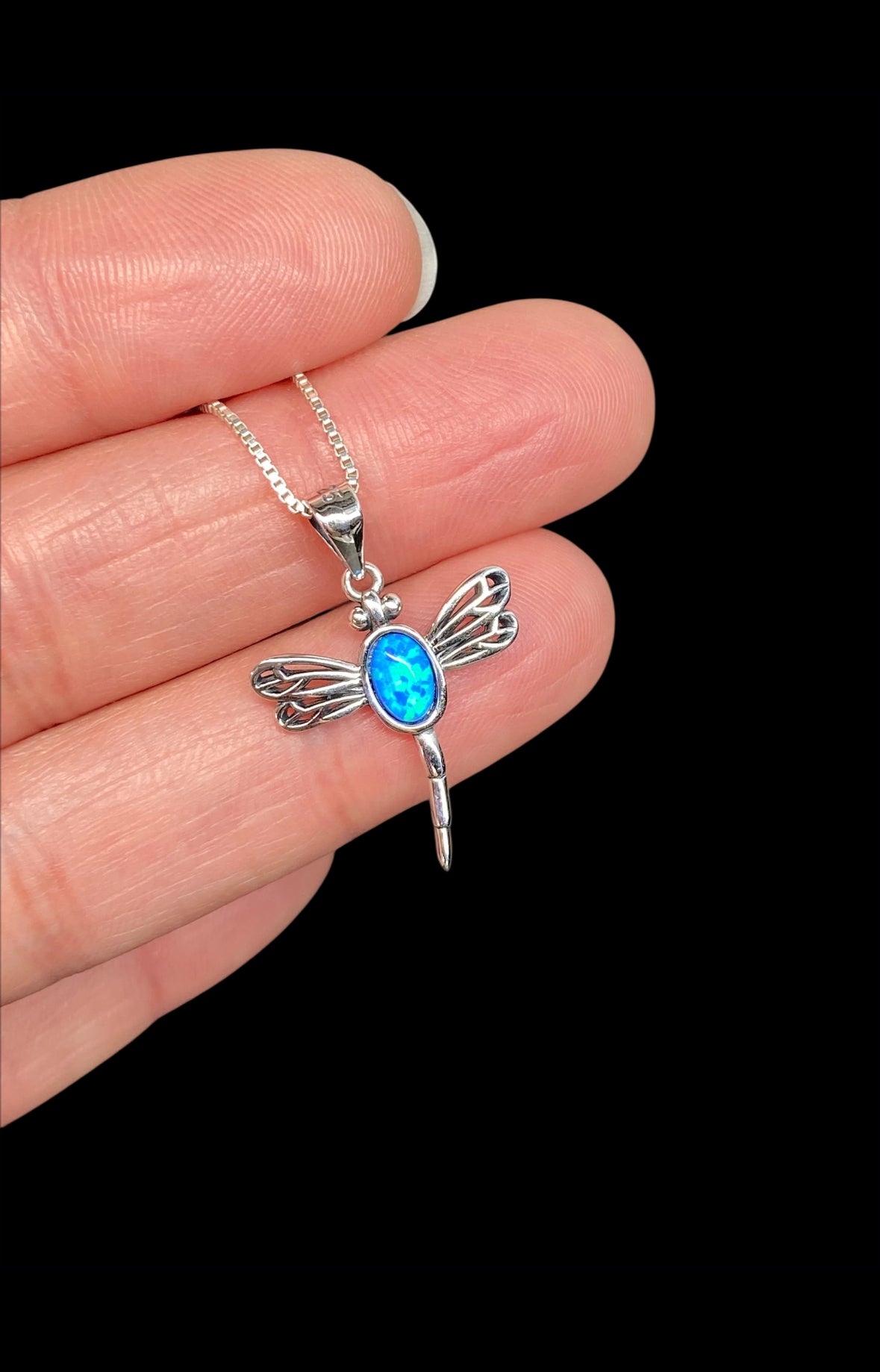 Small Blue Opal Dragonfly Necklace