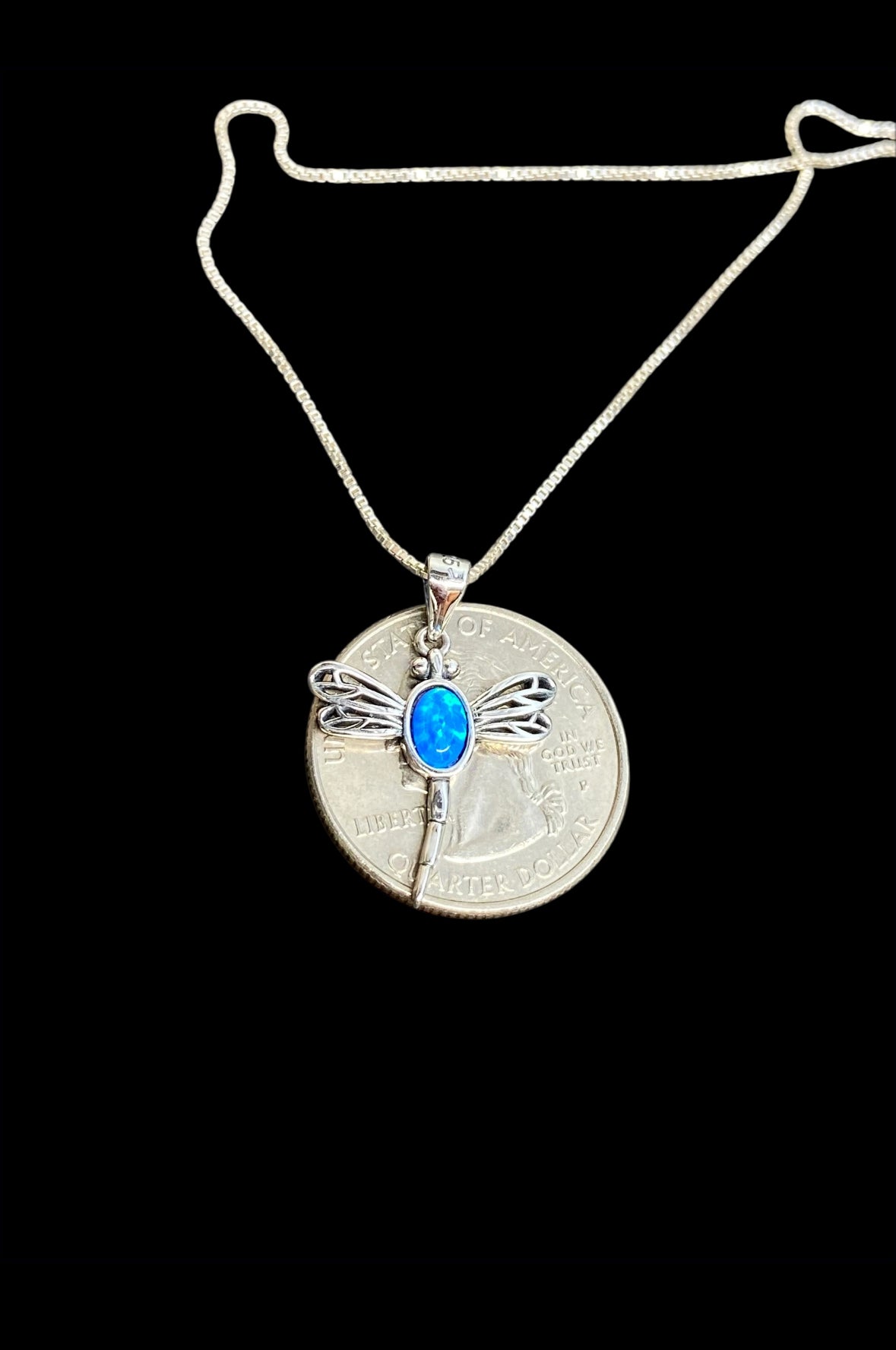 Small Blue Opal Dragonfly Necklace