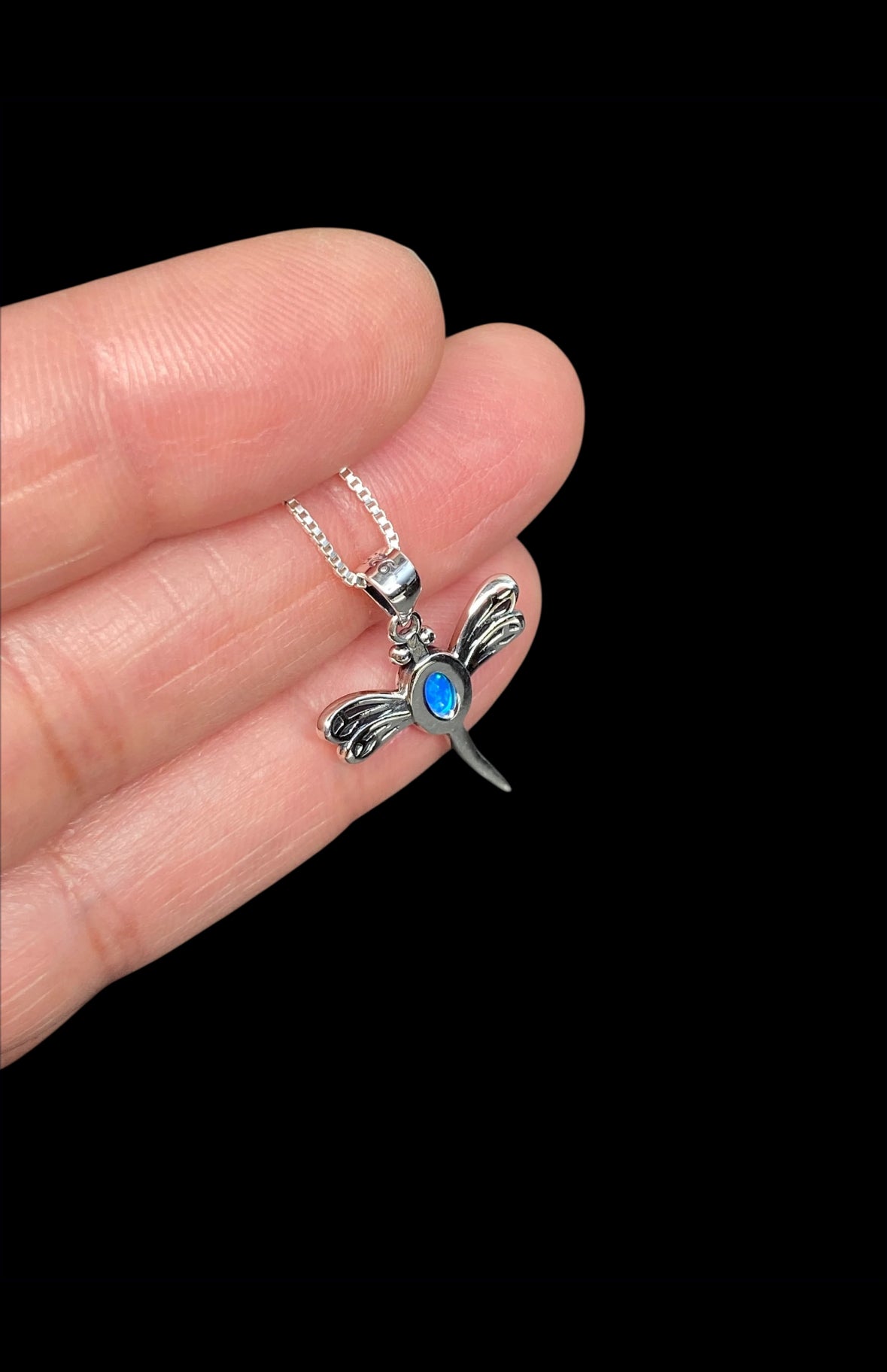 Small Blue Opal Dragonfly Necklace