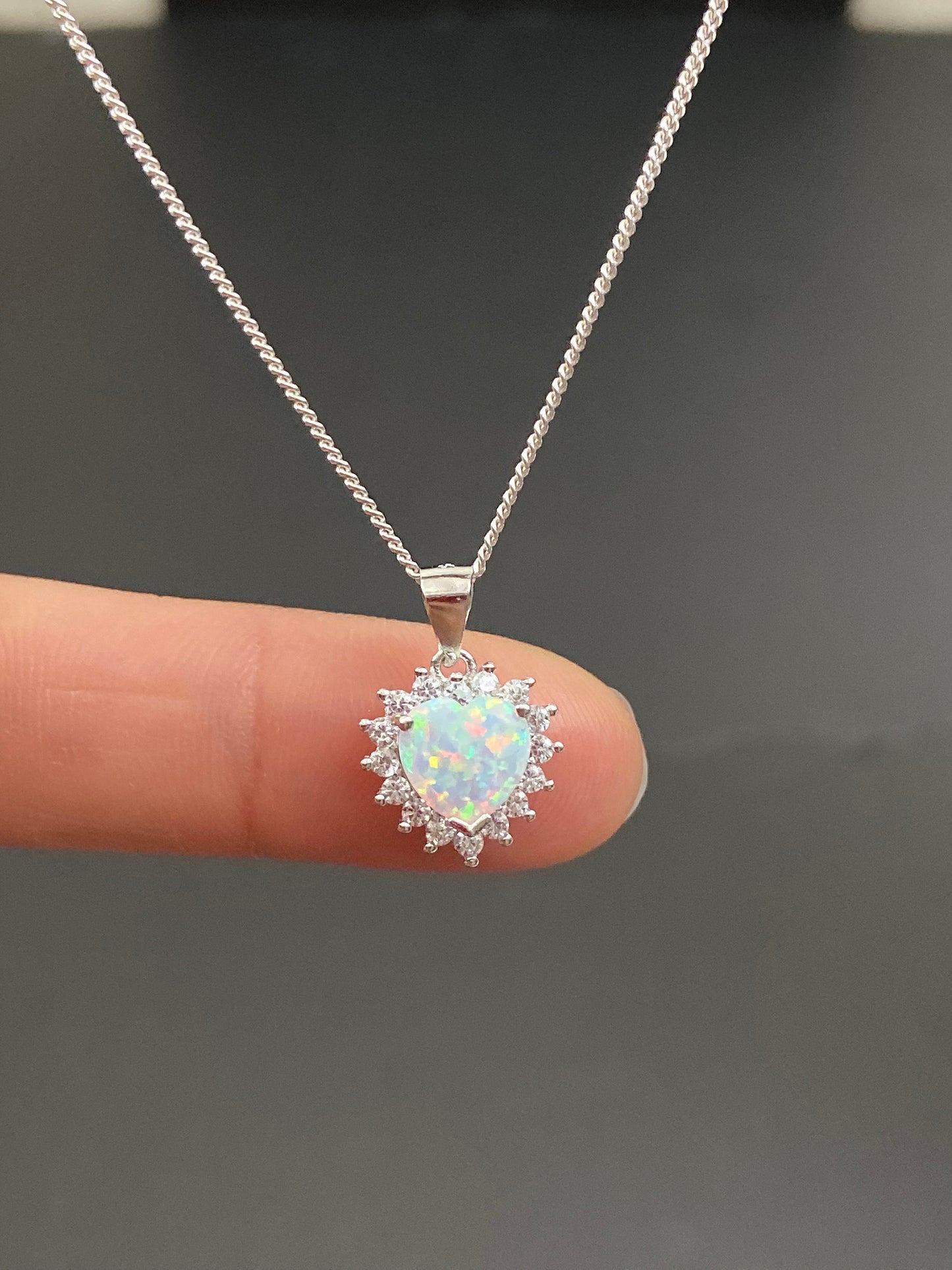 White Opal Heart Necklace
