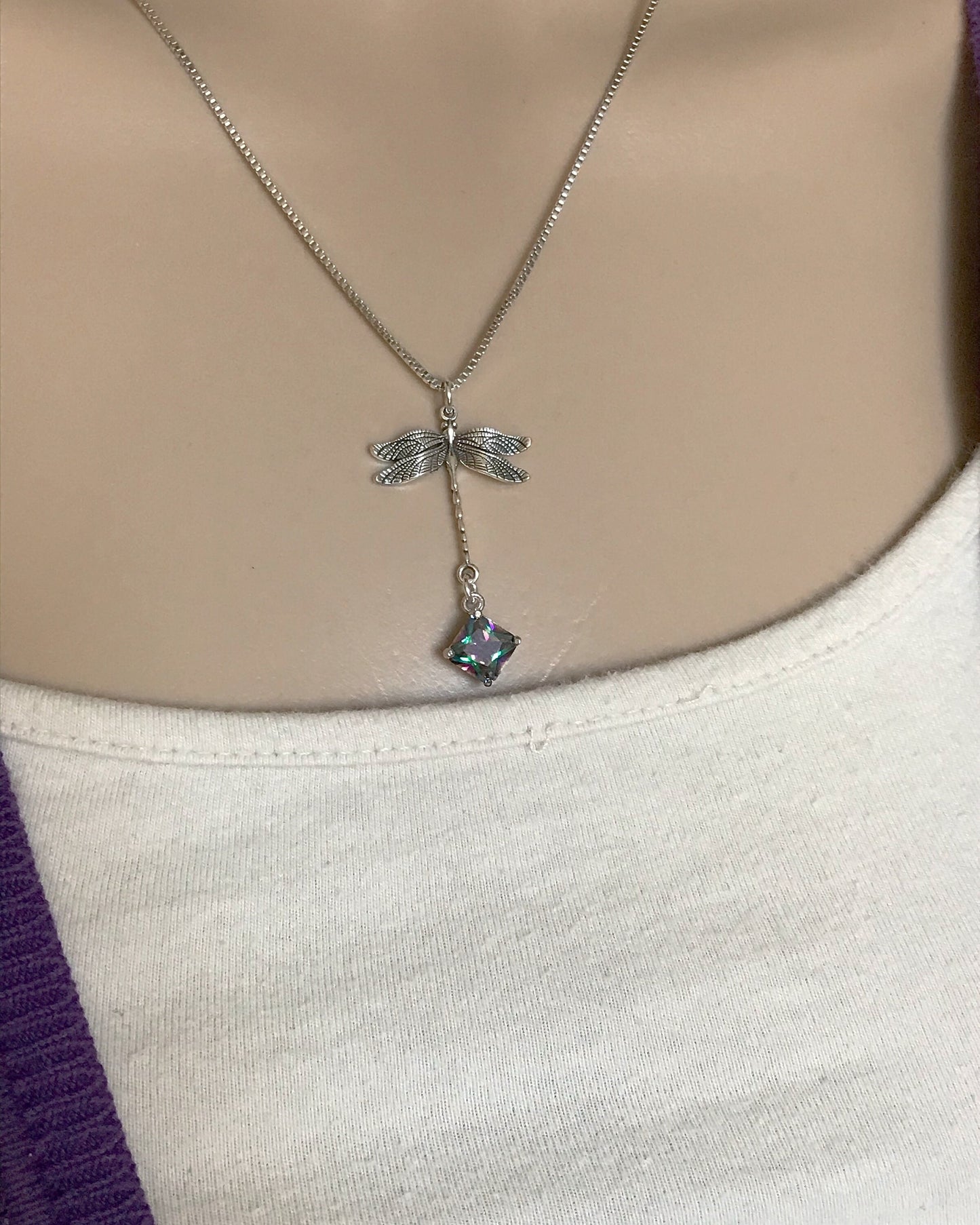 Mystic Topaz Dragonfly Necklace