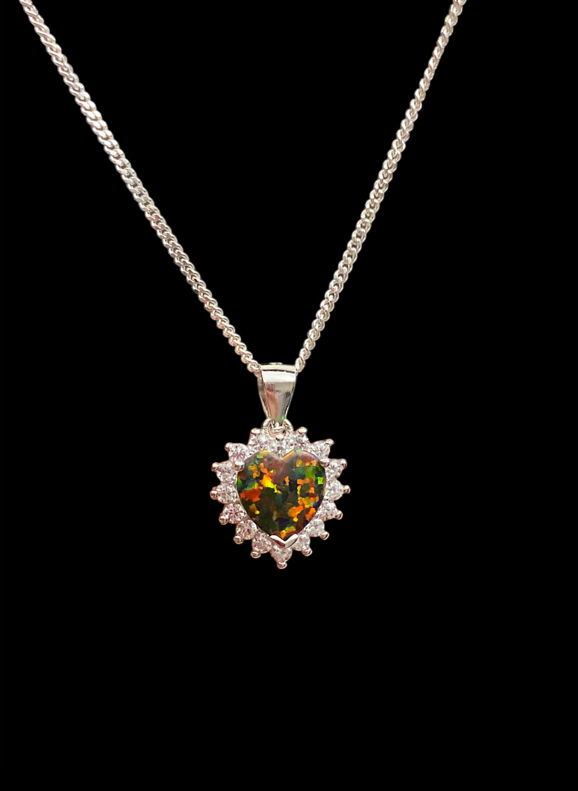 Black Rainbow Opal Heart Necklace