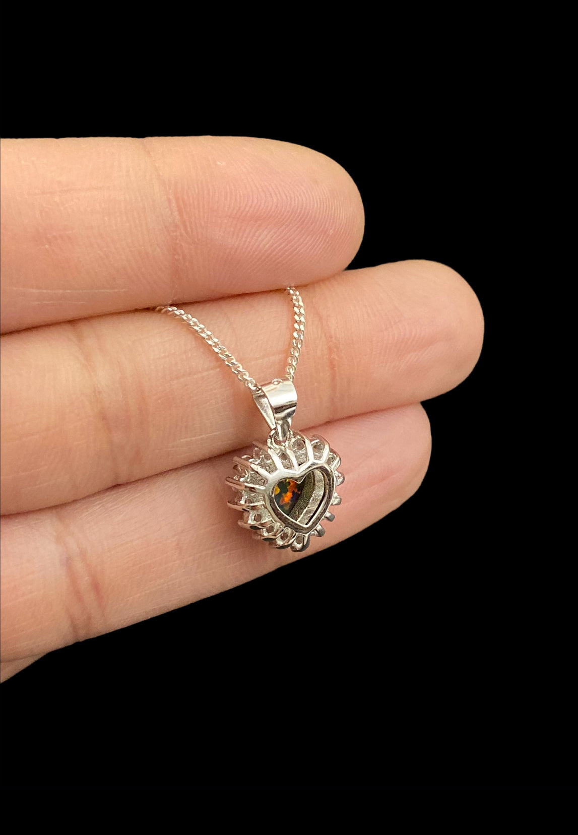 Black Rainbow Opal Heart Necklace