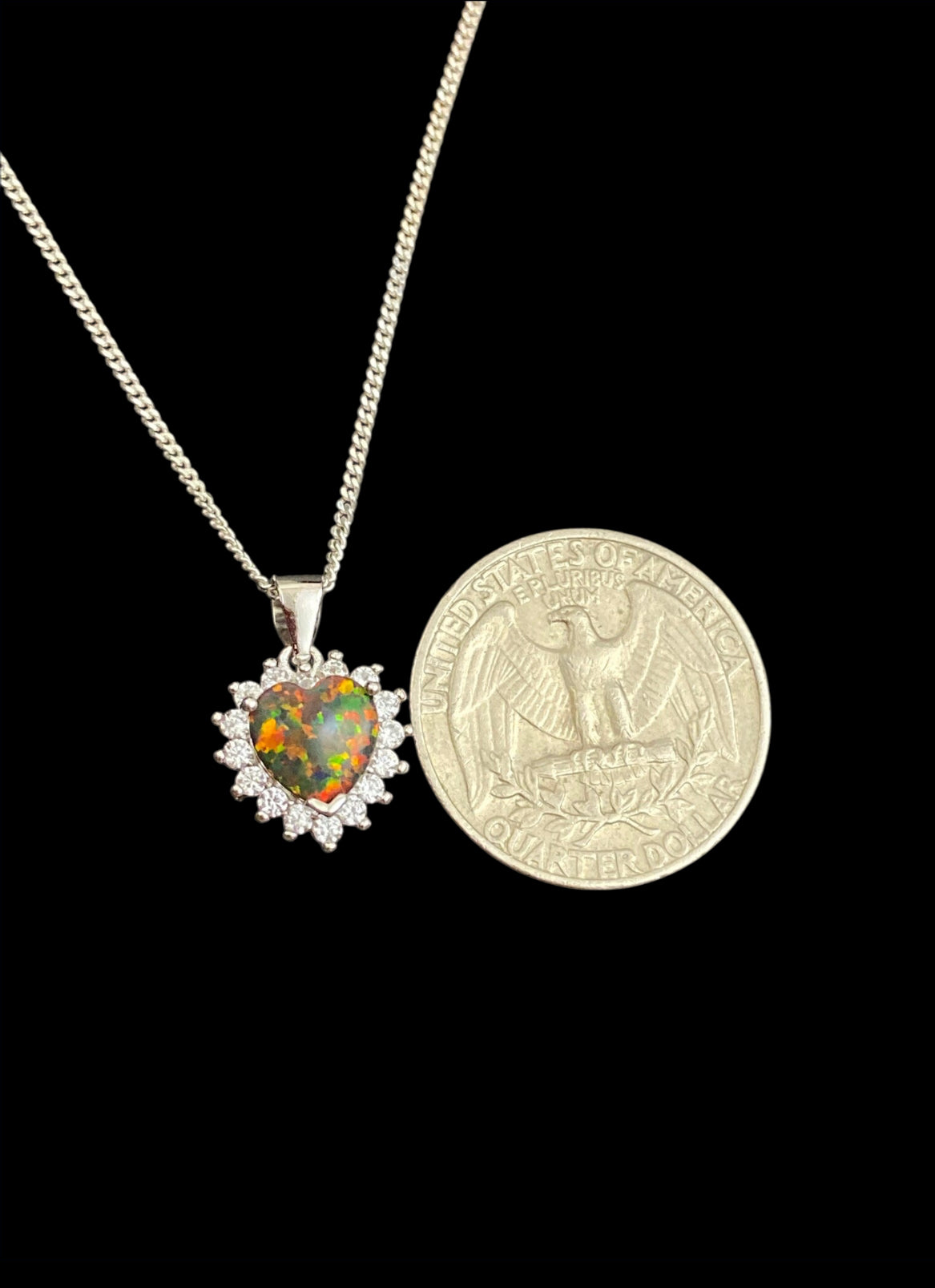 Black Rainbow Opal Heart Necklace