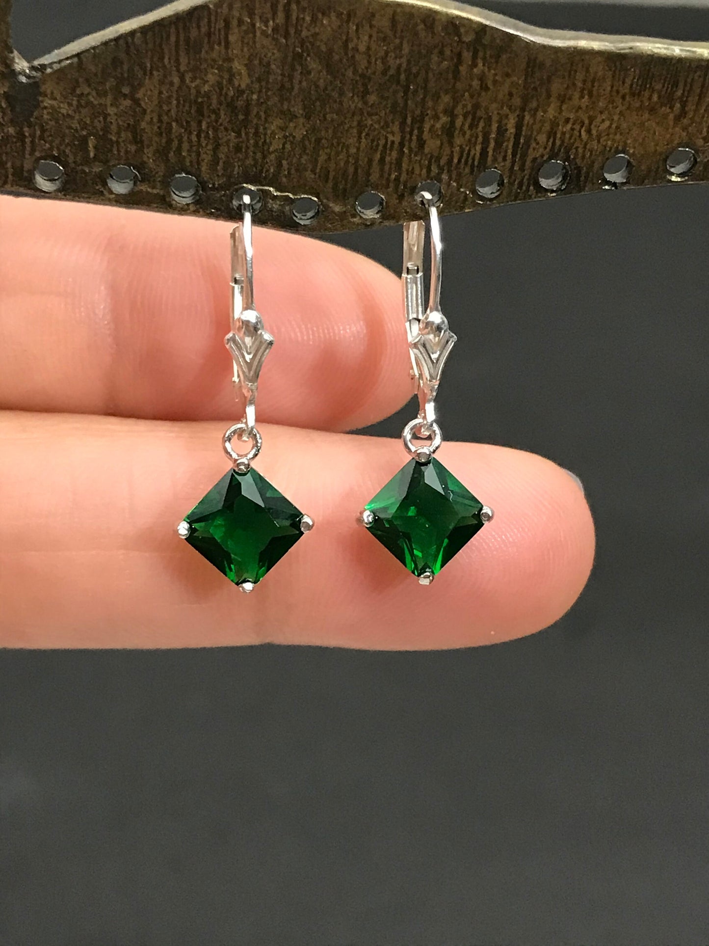 Emerald CZ Dangle Earrings