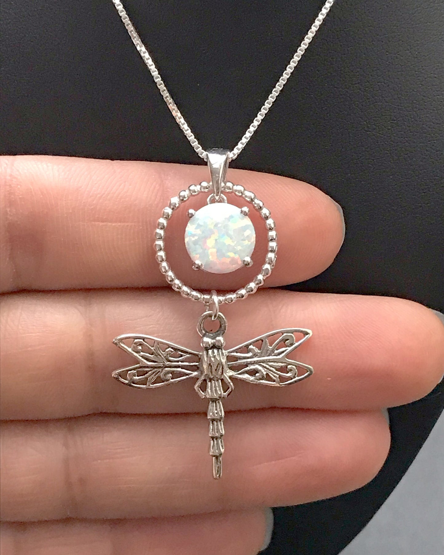 White Opal Dragonfly Necklace