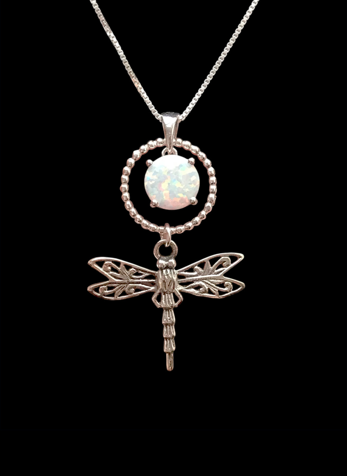 White Opal Dragonfly Necklace