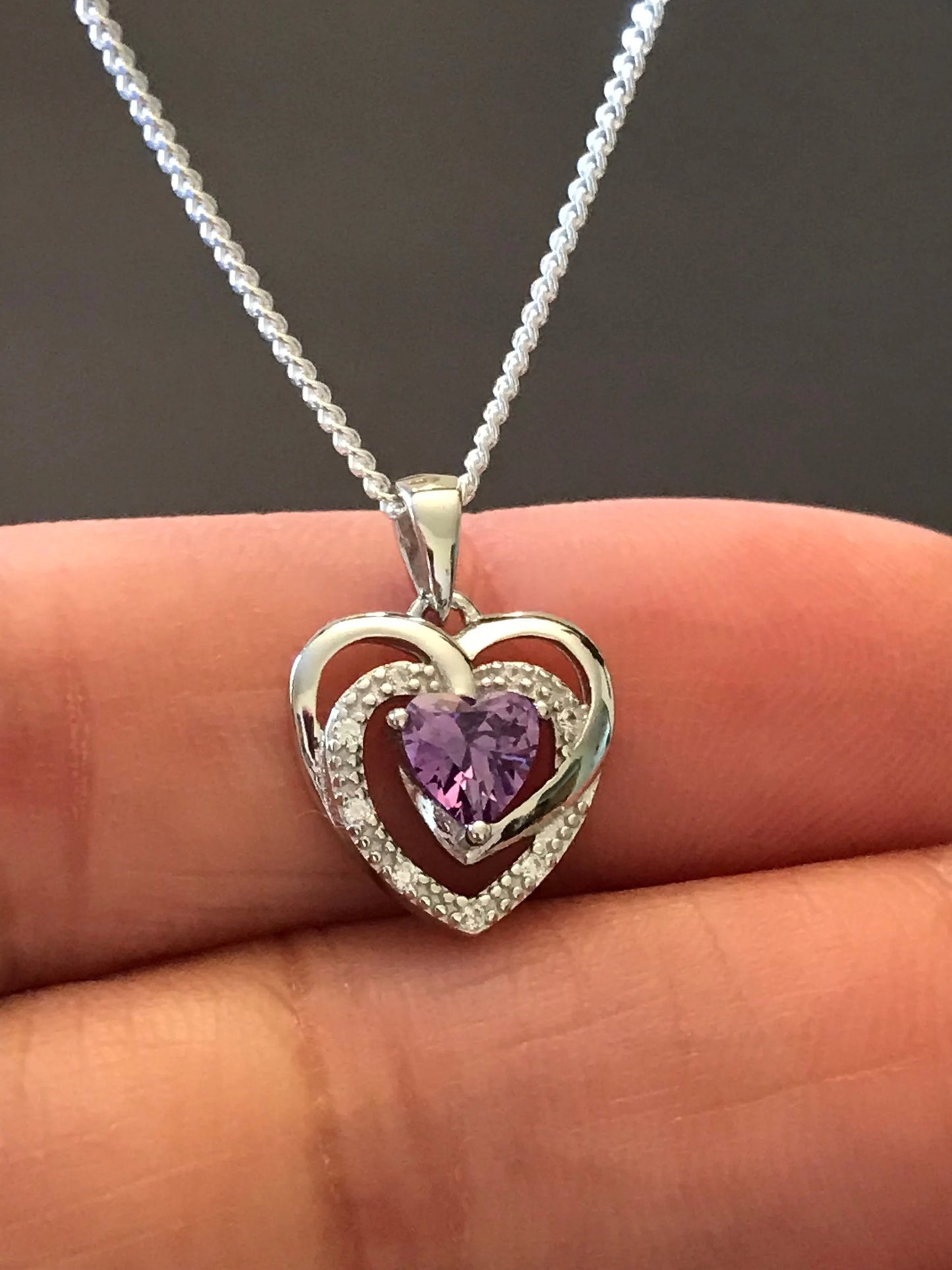 Amethyst CZ Heart Necklace