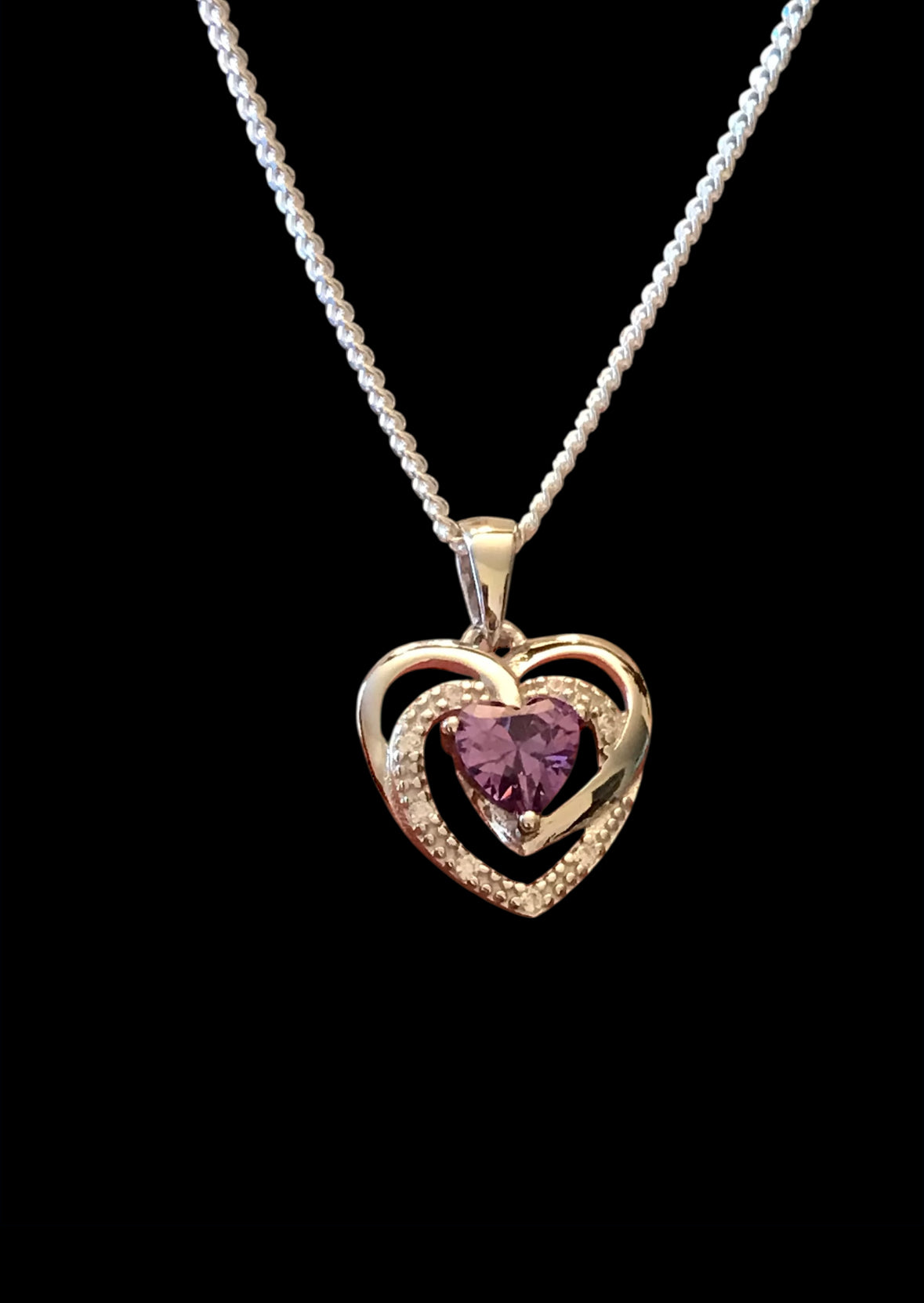 Amethyst CZ Heart Necklace