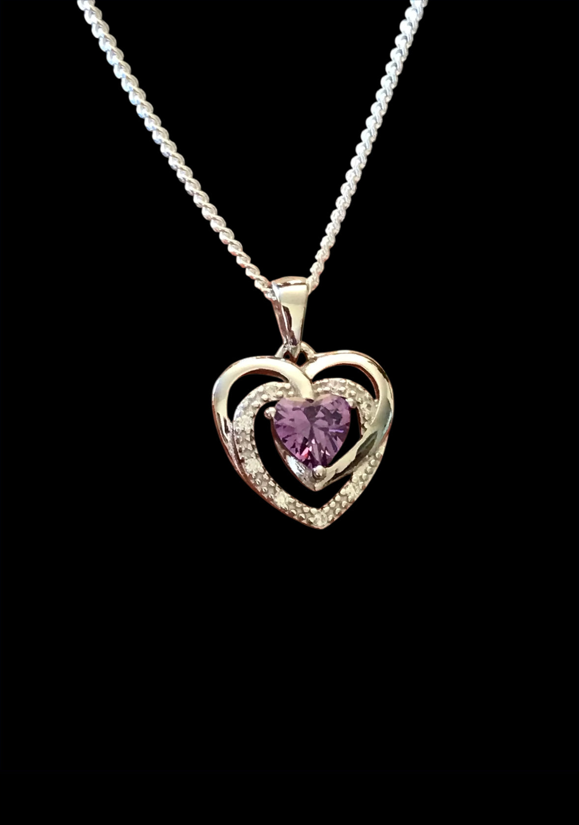 Amethyst CZ Heart Necklace