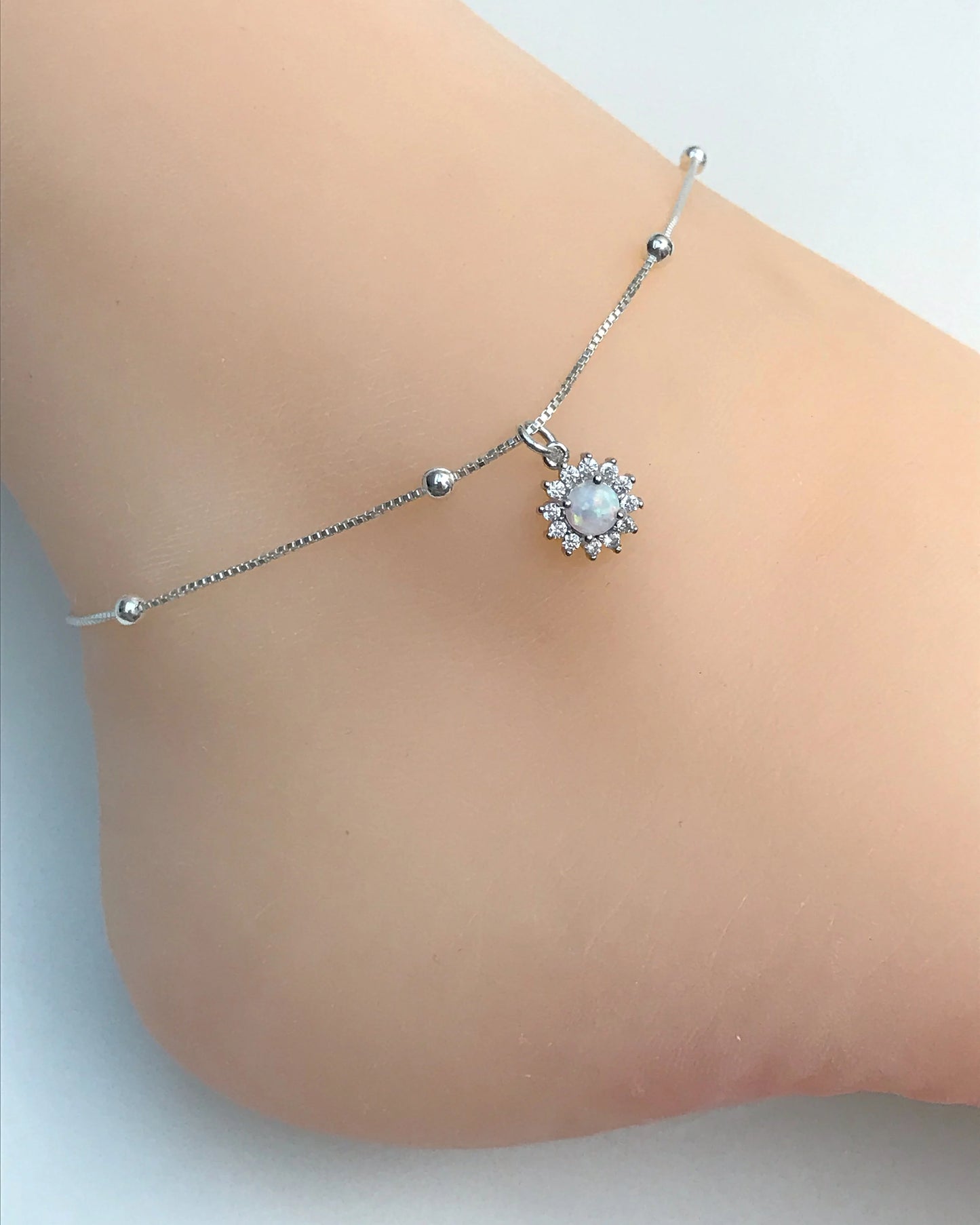 White Opal Starburst Anklet