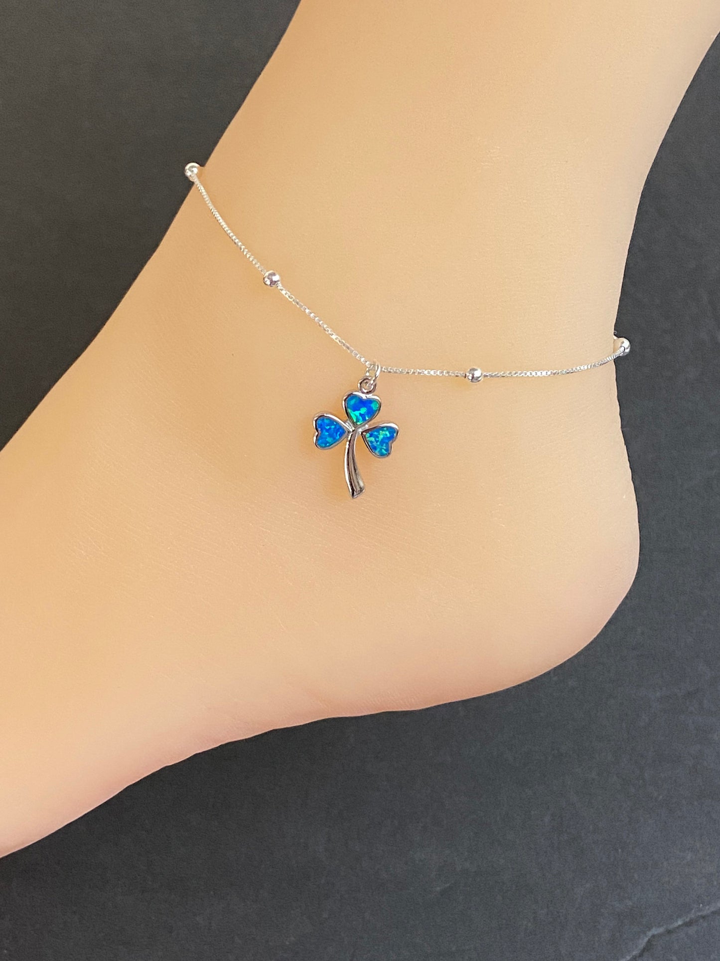 Blue Opal Shamrock Anklet