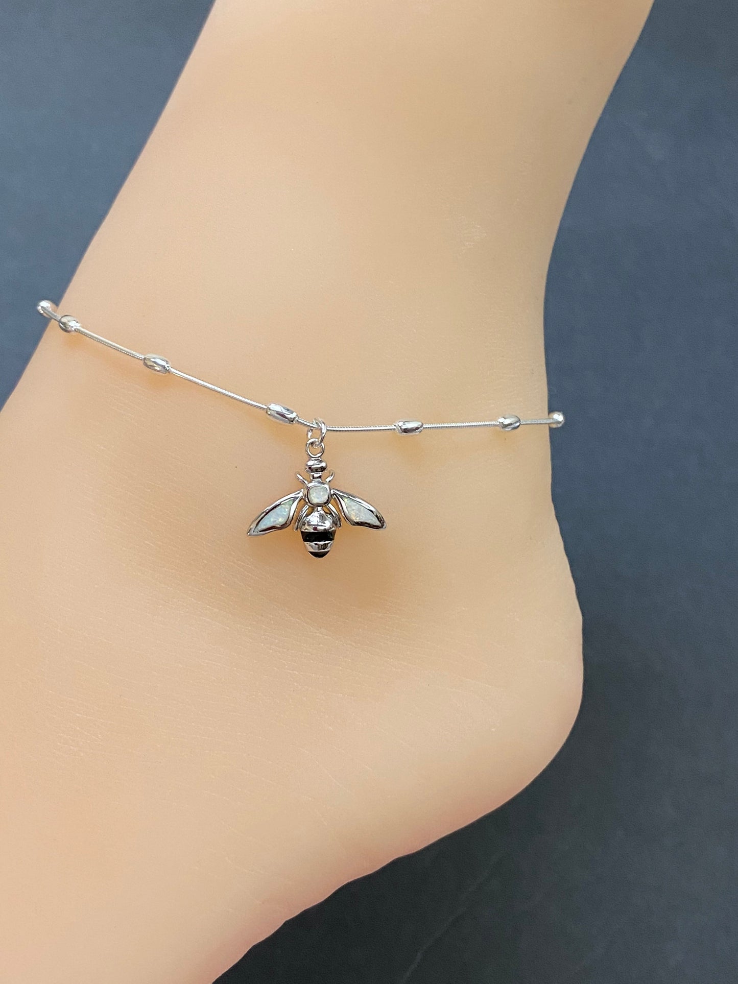 White Opal Honeybee Anklet