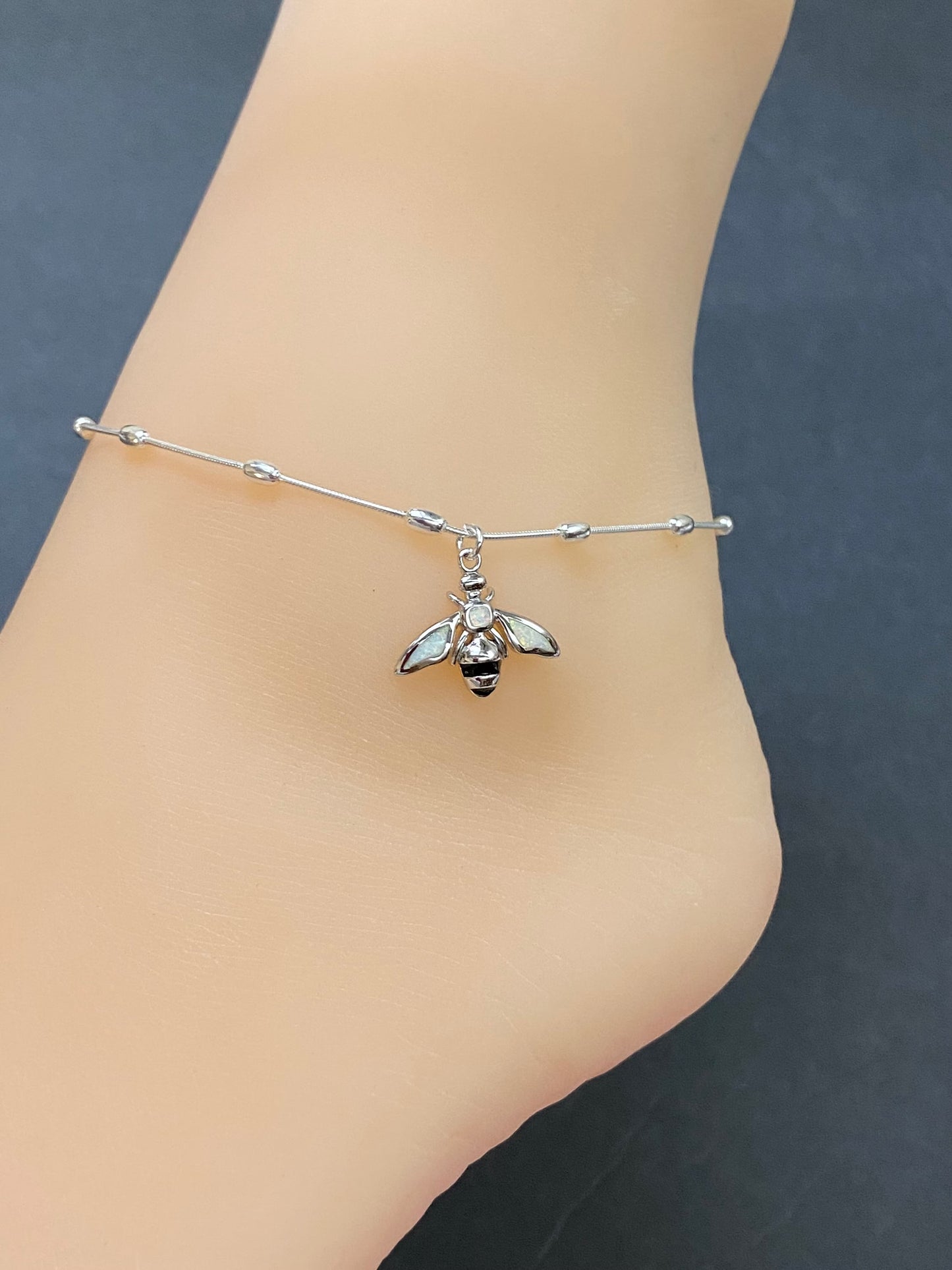 White Opal Honeybee Anklet