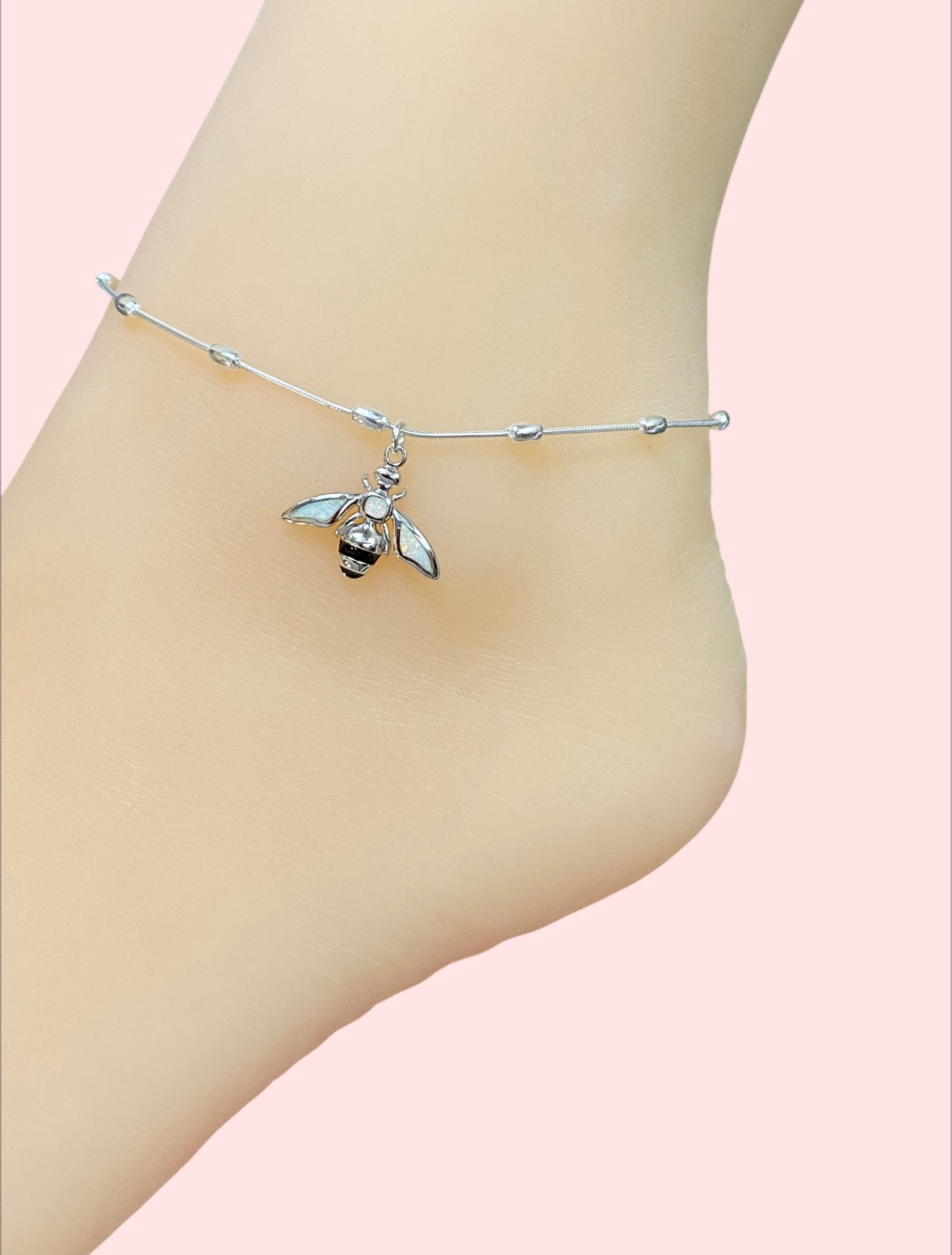 White Opal Honeybee Anklet