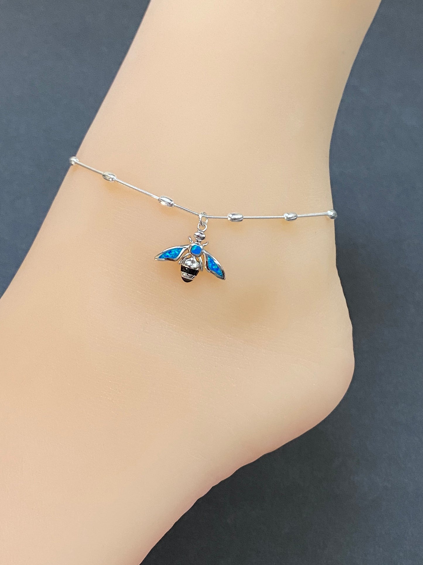 Blue Opal Honeybee Anklet