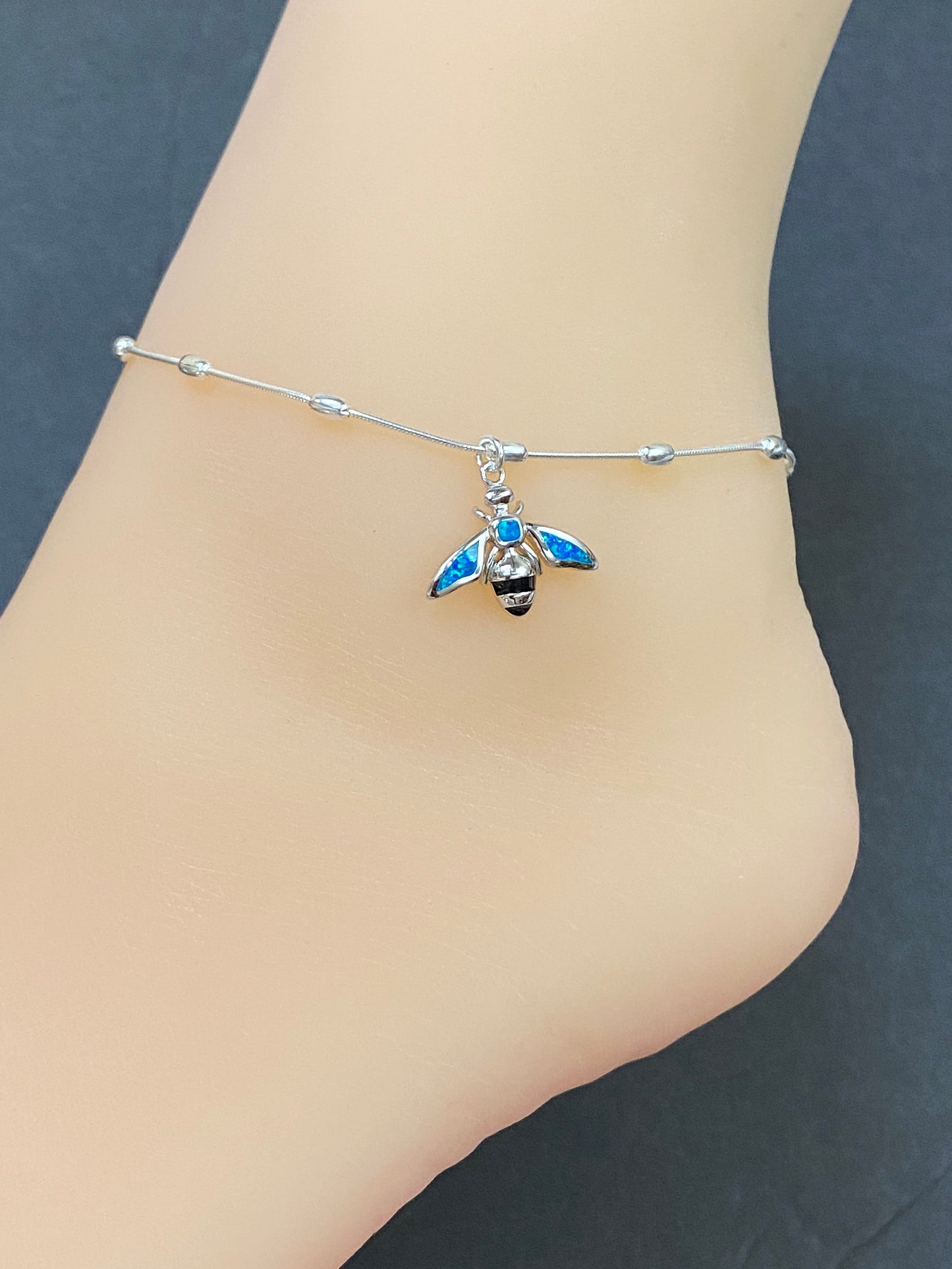 Blue Opal Honeybee Anklet