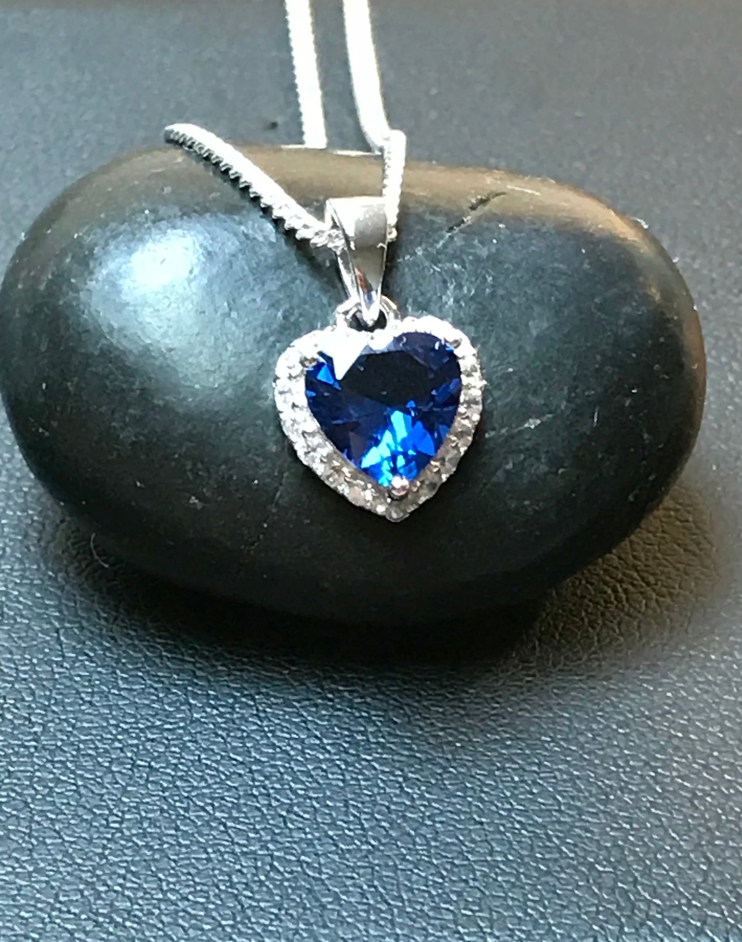 Blue Sapphire CZ Heart Necklace