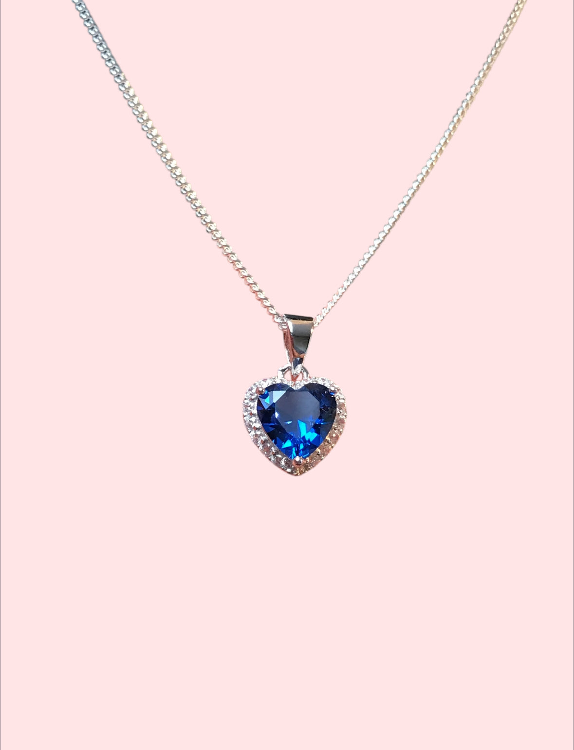 Blue Sapphire CZ Heart Necklace
