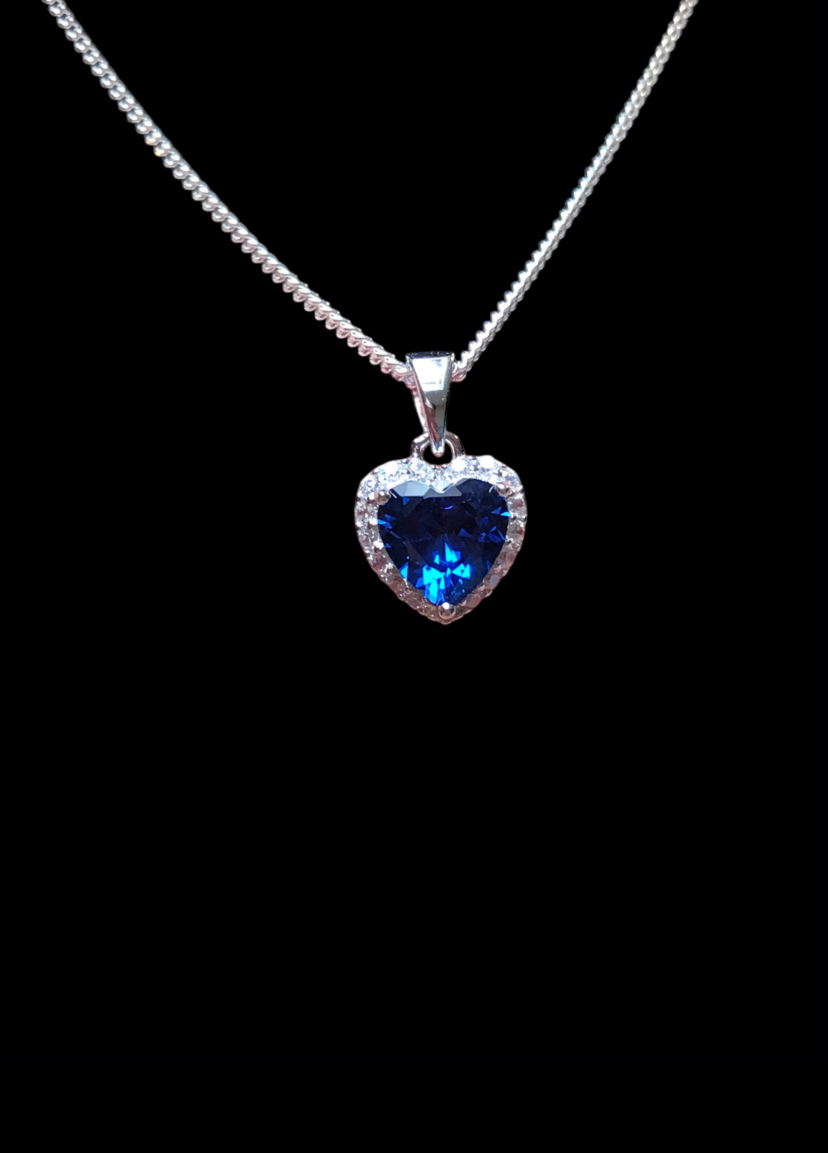 Blue Sapphire CZ Heart Necklace