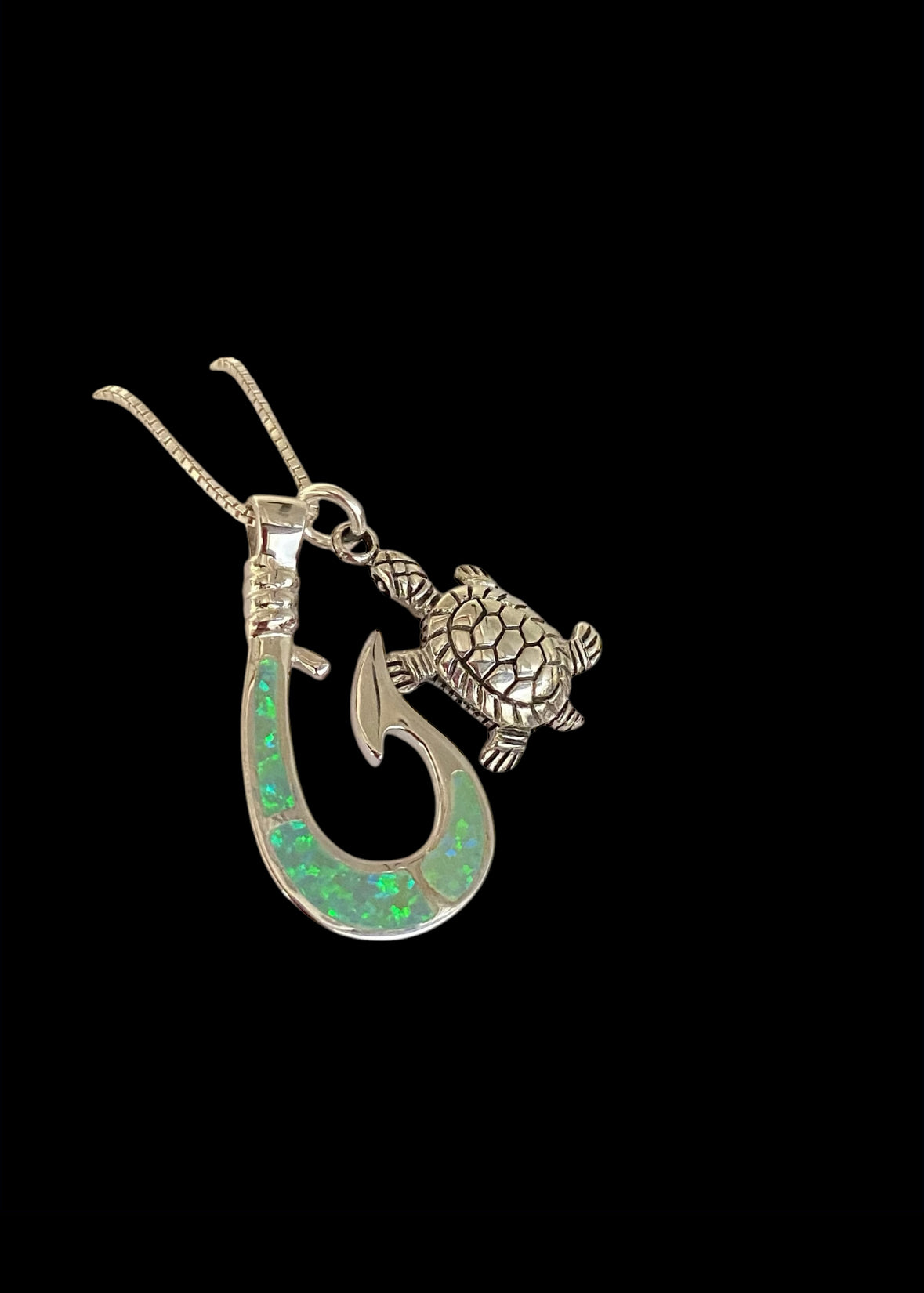 Green Opal Fish Hook Turtle Necklace