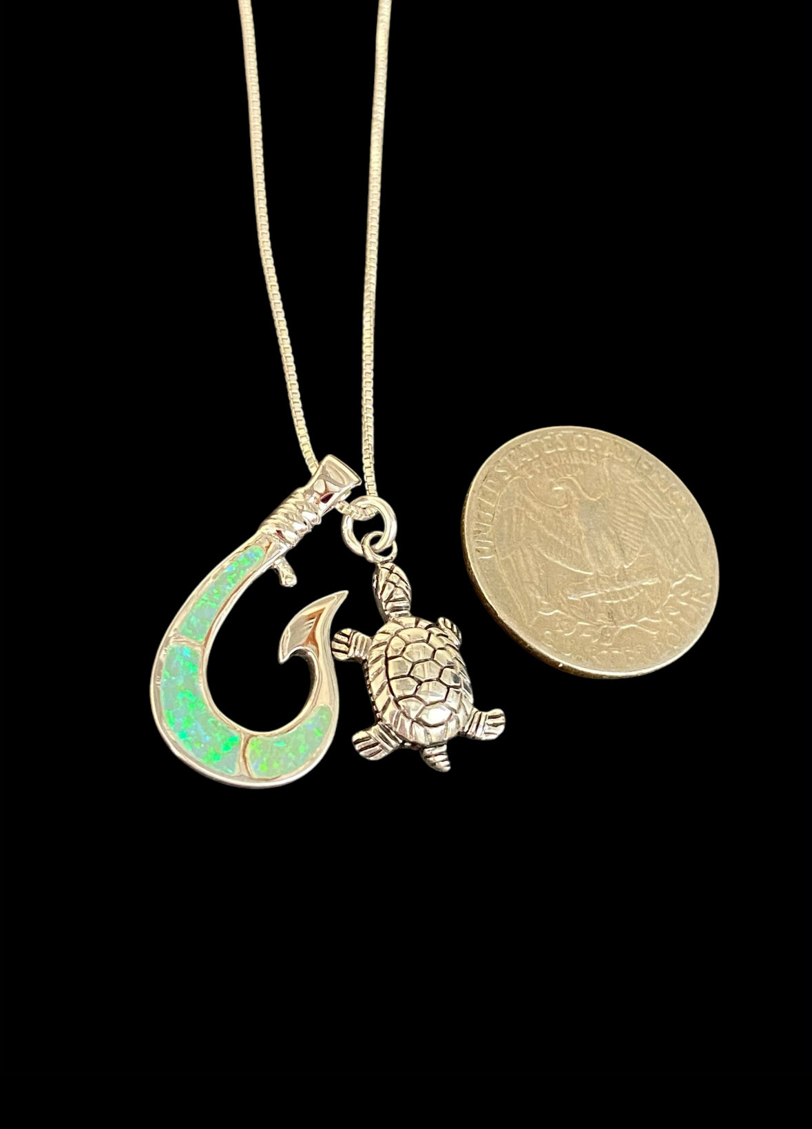 Green Opal Fish Hook Turtle Necklace