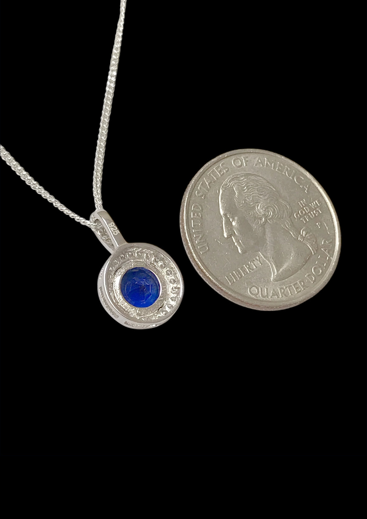Blue Sapphire Halo Necklace