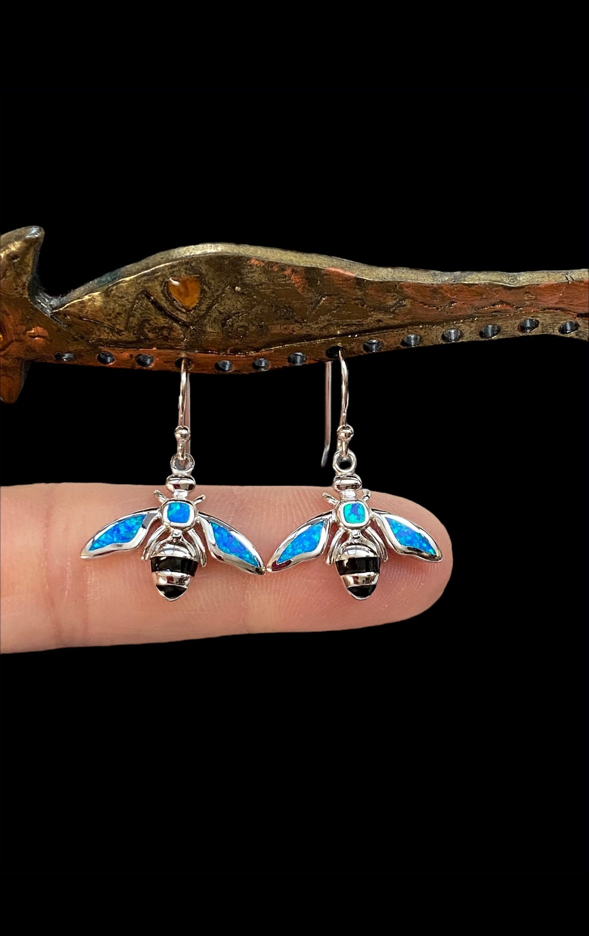 Blue Opal Bumblebee Earrings