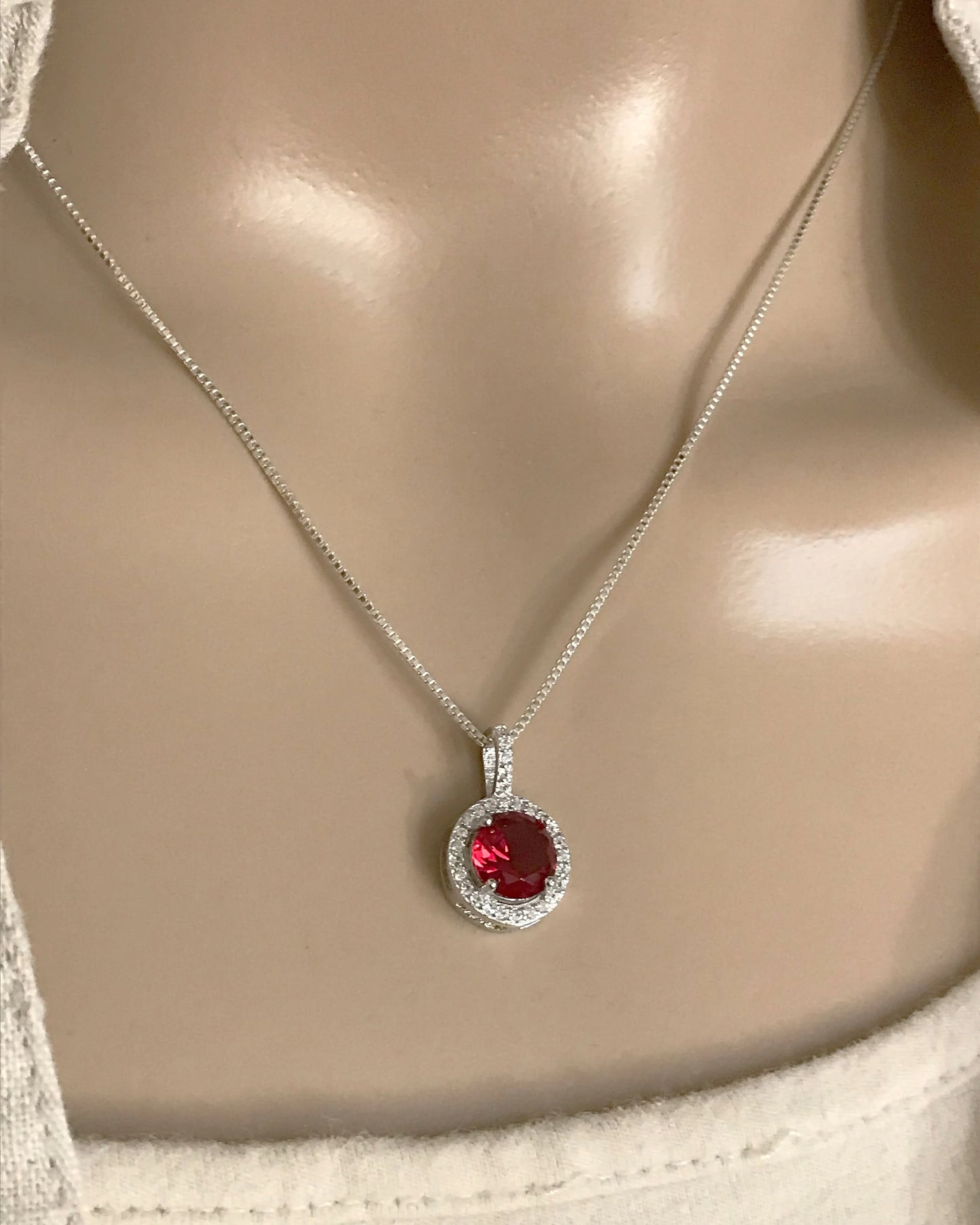 Ruby CZ Halo Necklace