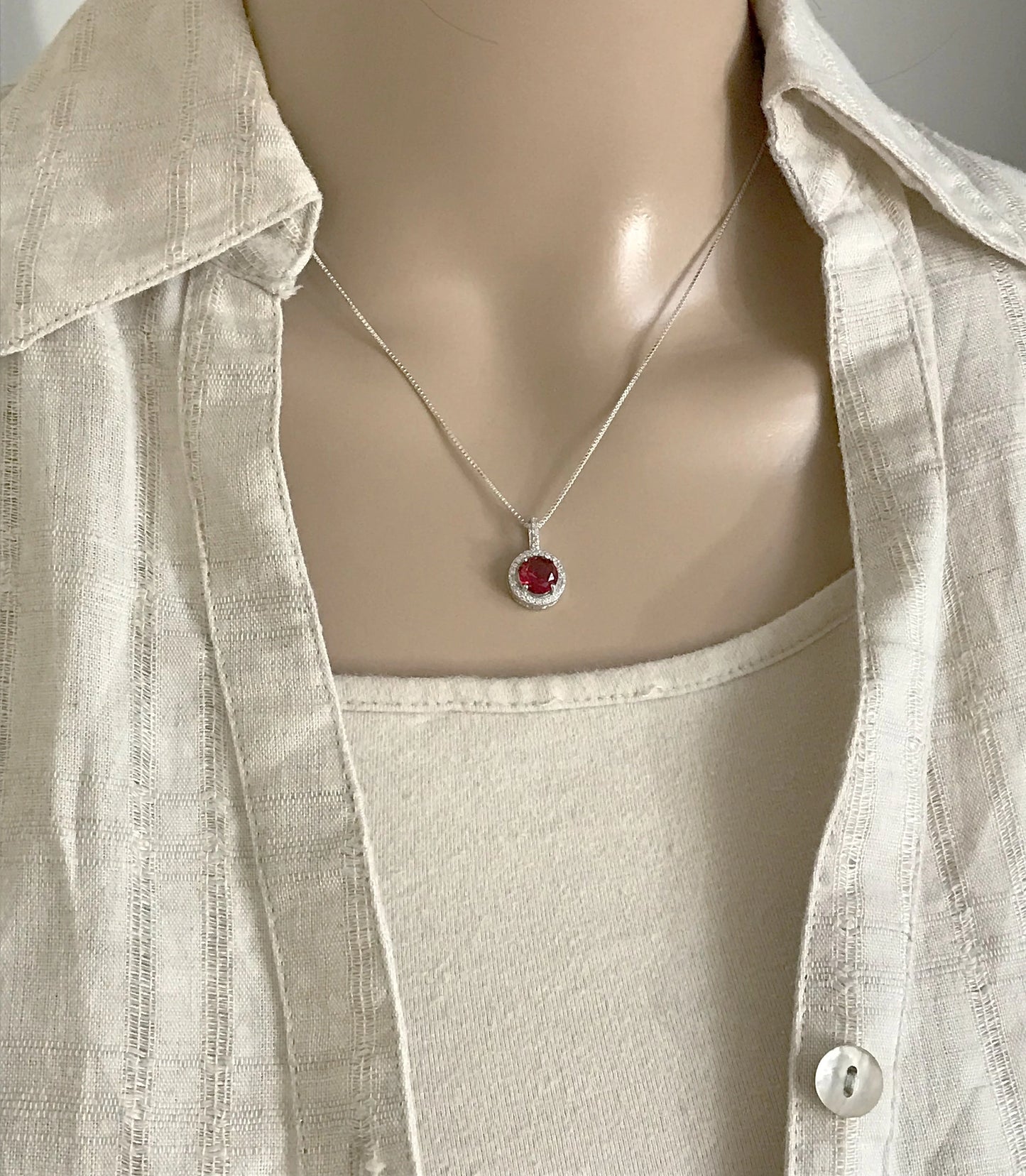 Ruby CZ Halo Necklace