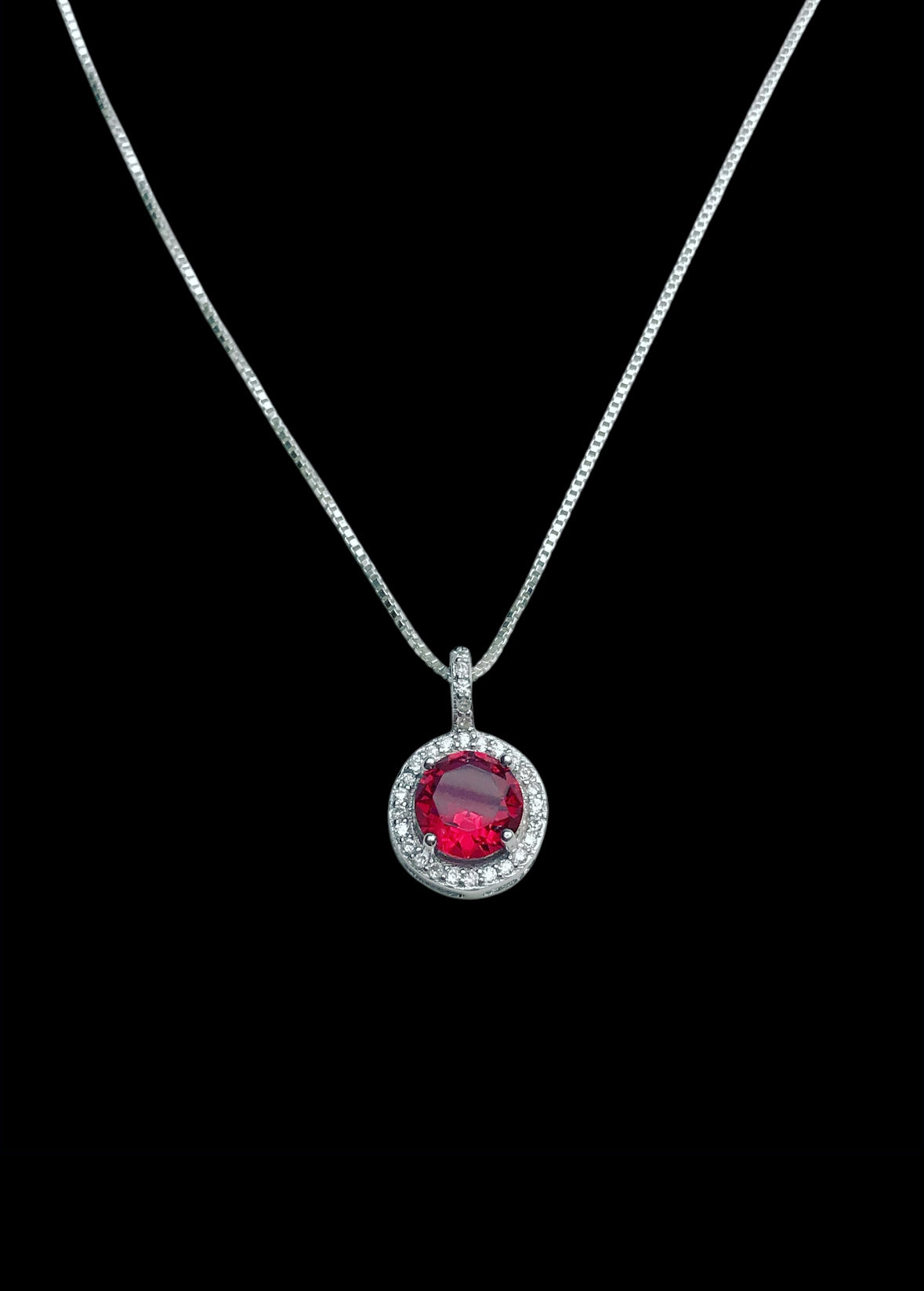 Ruby CZ Halo Necklace