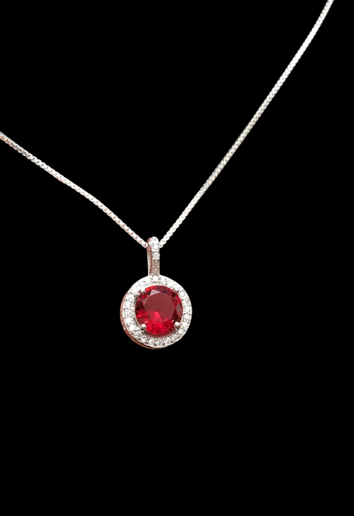 Ruby CZ Halo Necklace