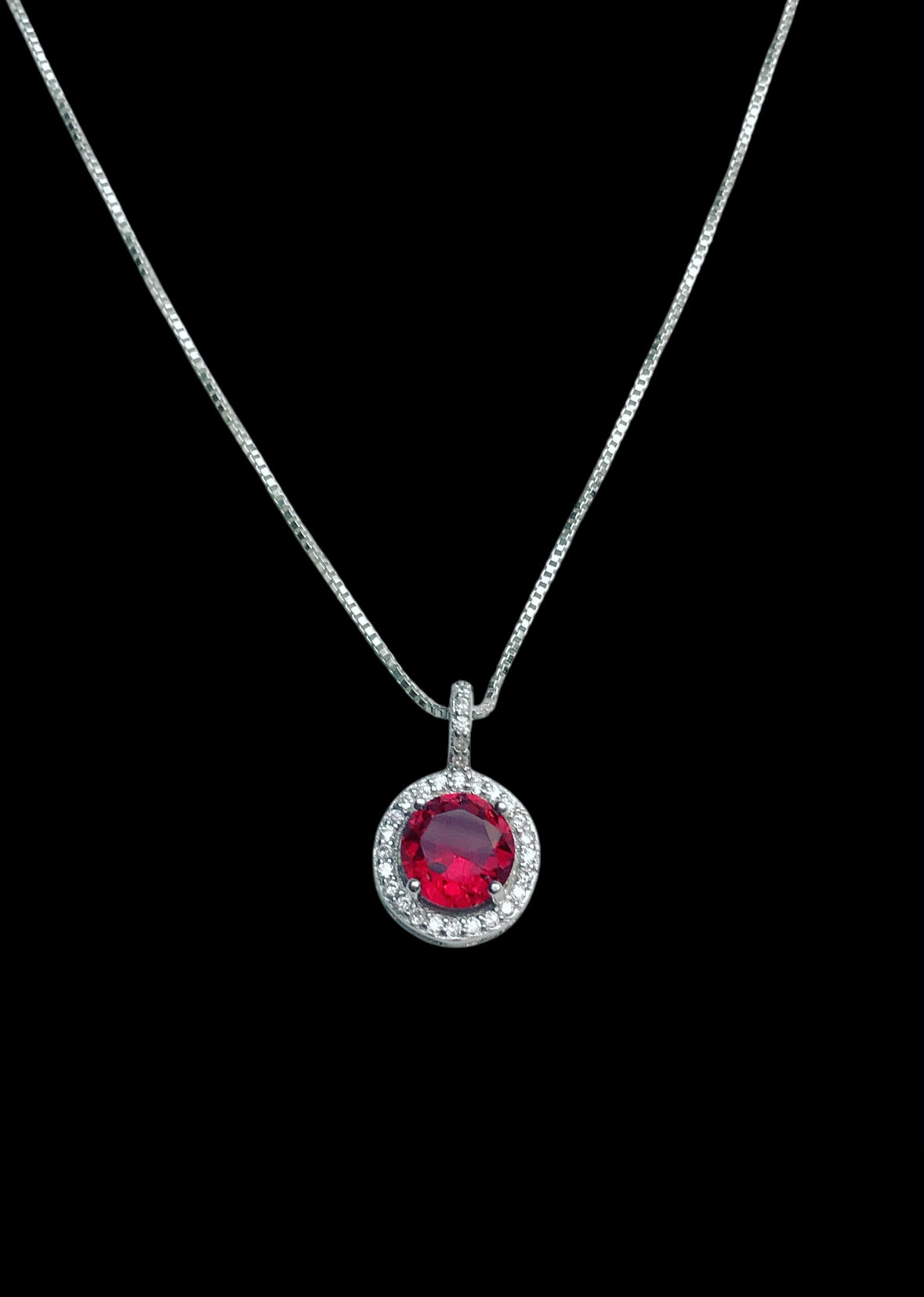 Ruby CZ Halo Necklace