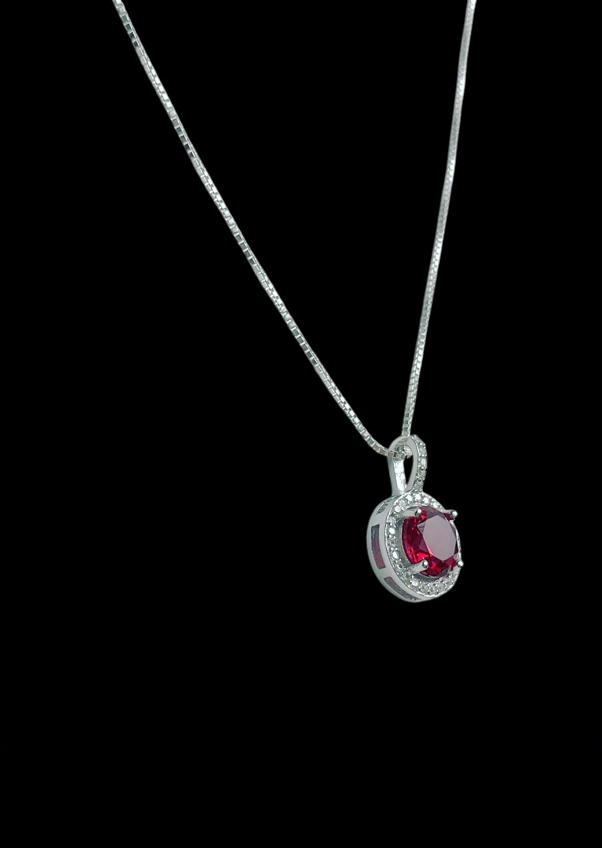 Ruby CZ Halo Necklace