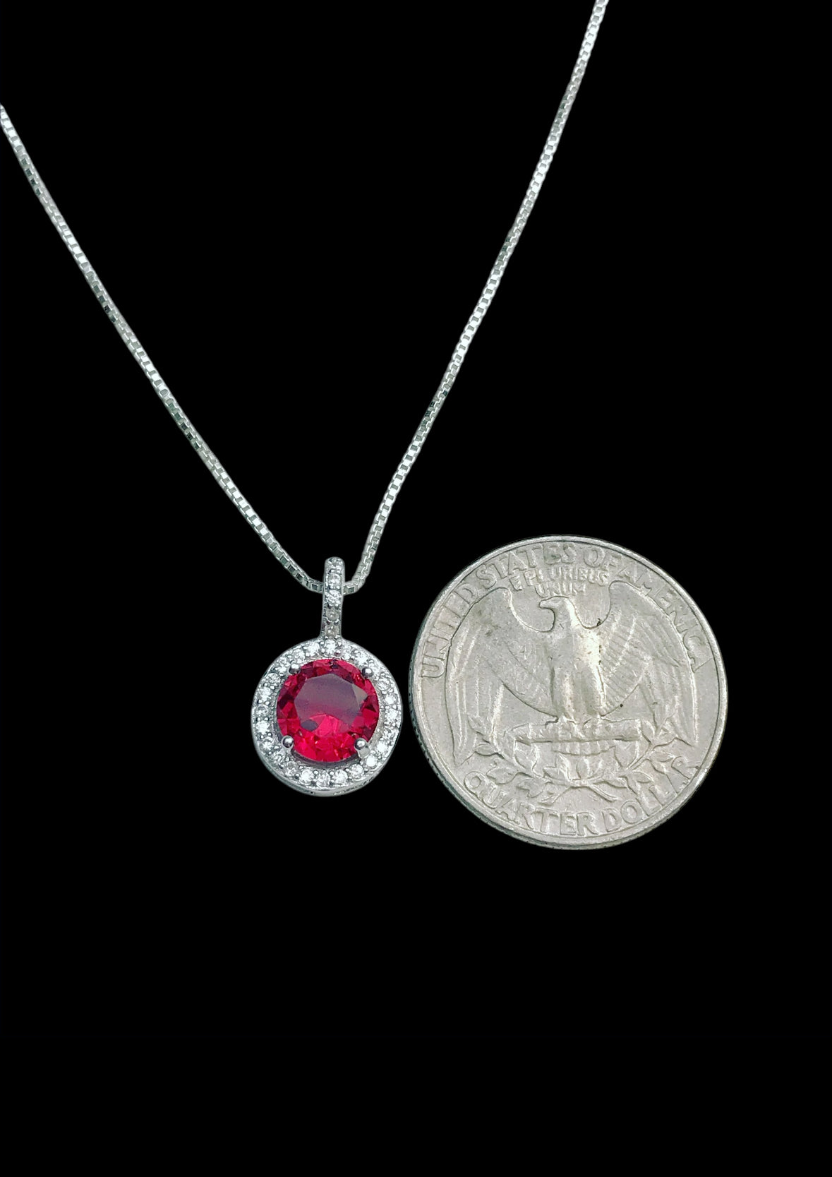 Ruby CZ Halo Necklace