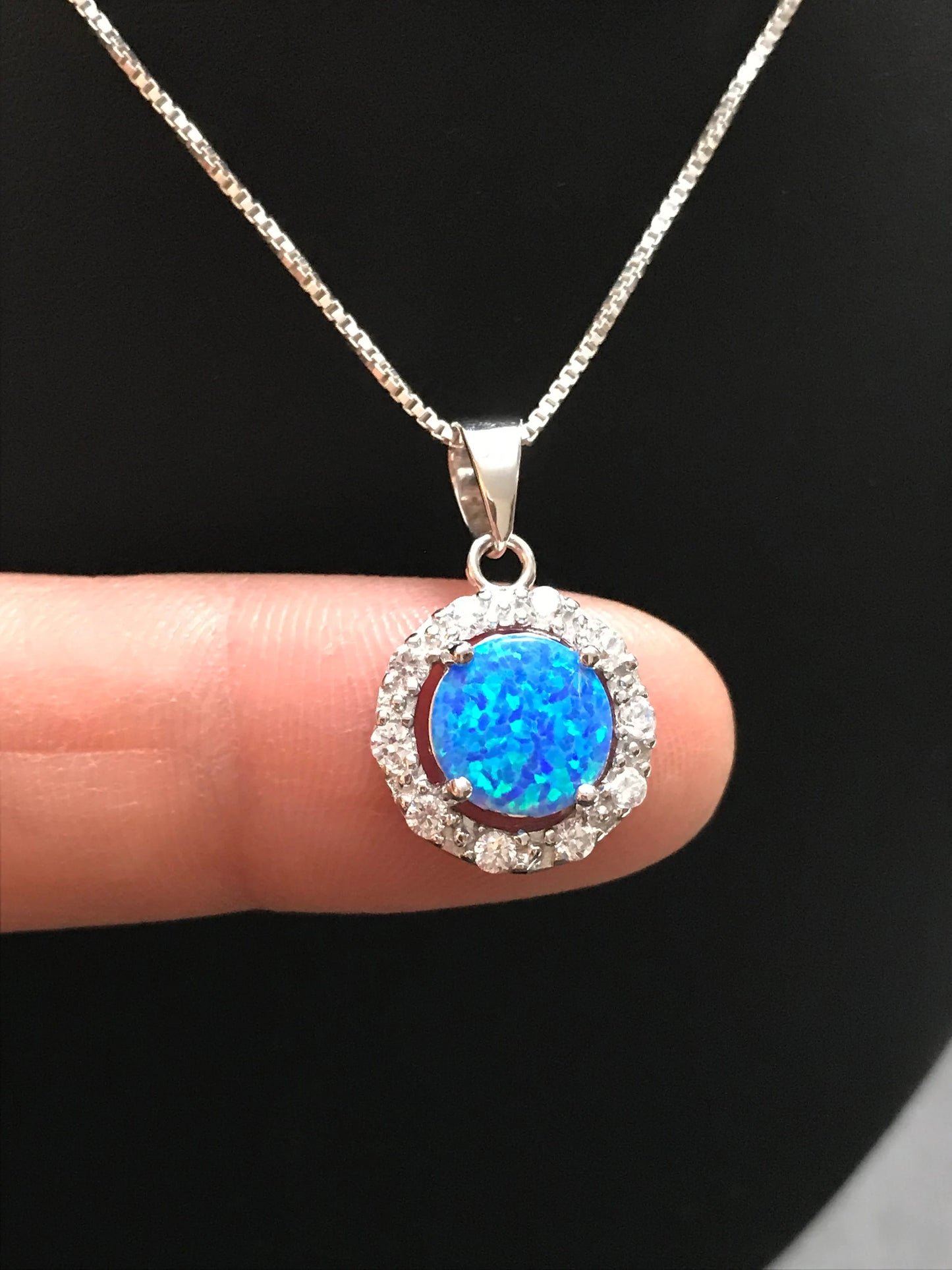 Blue Opal Halo Necklace