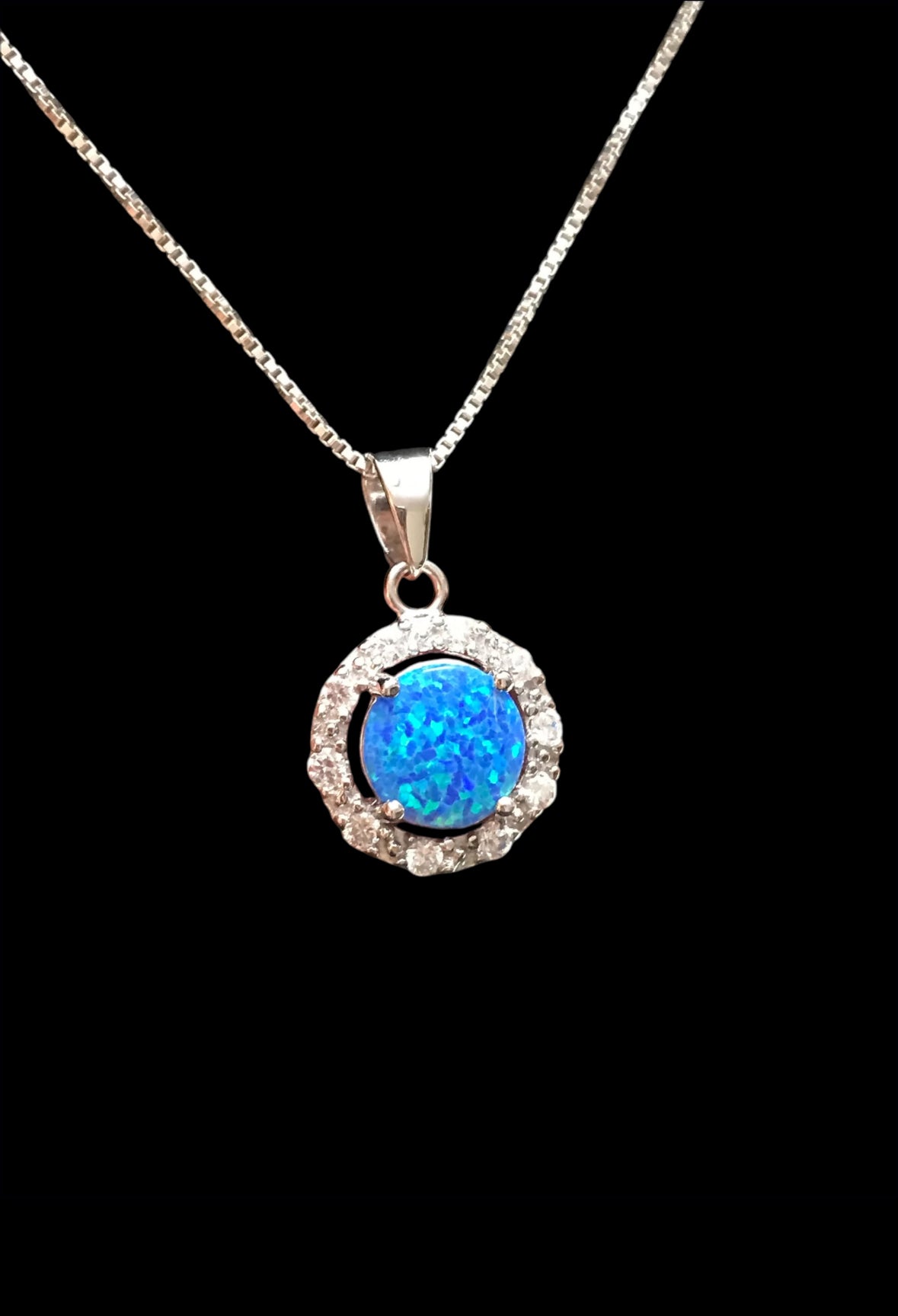 Blue Opal Halo Necklace