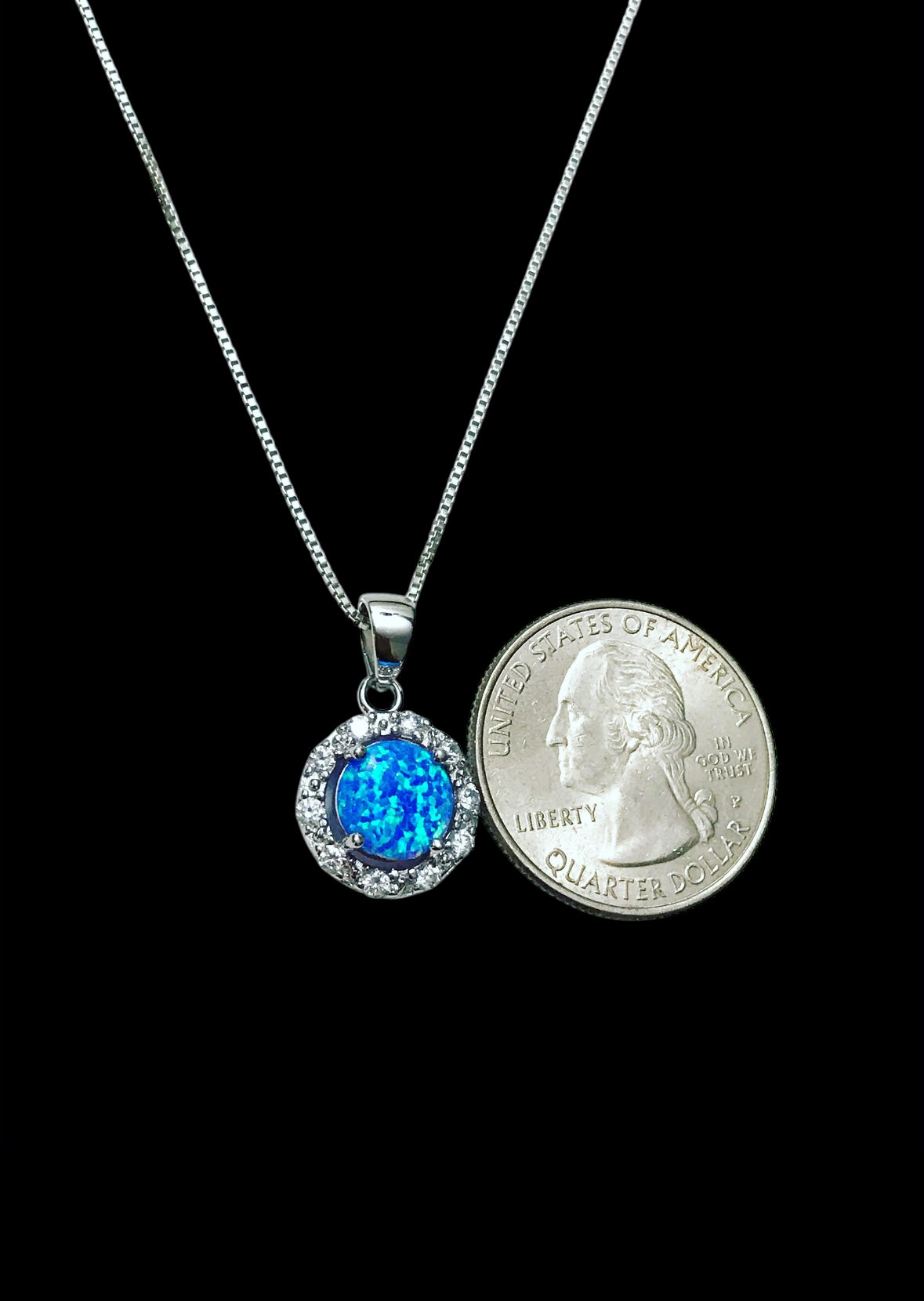 Blue Opal Halo Necklace