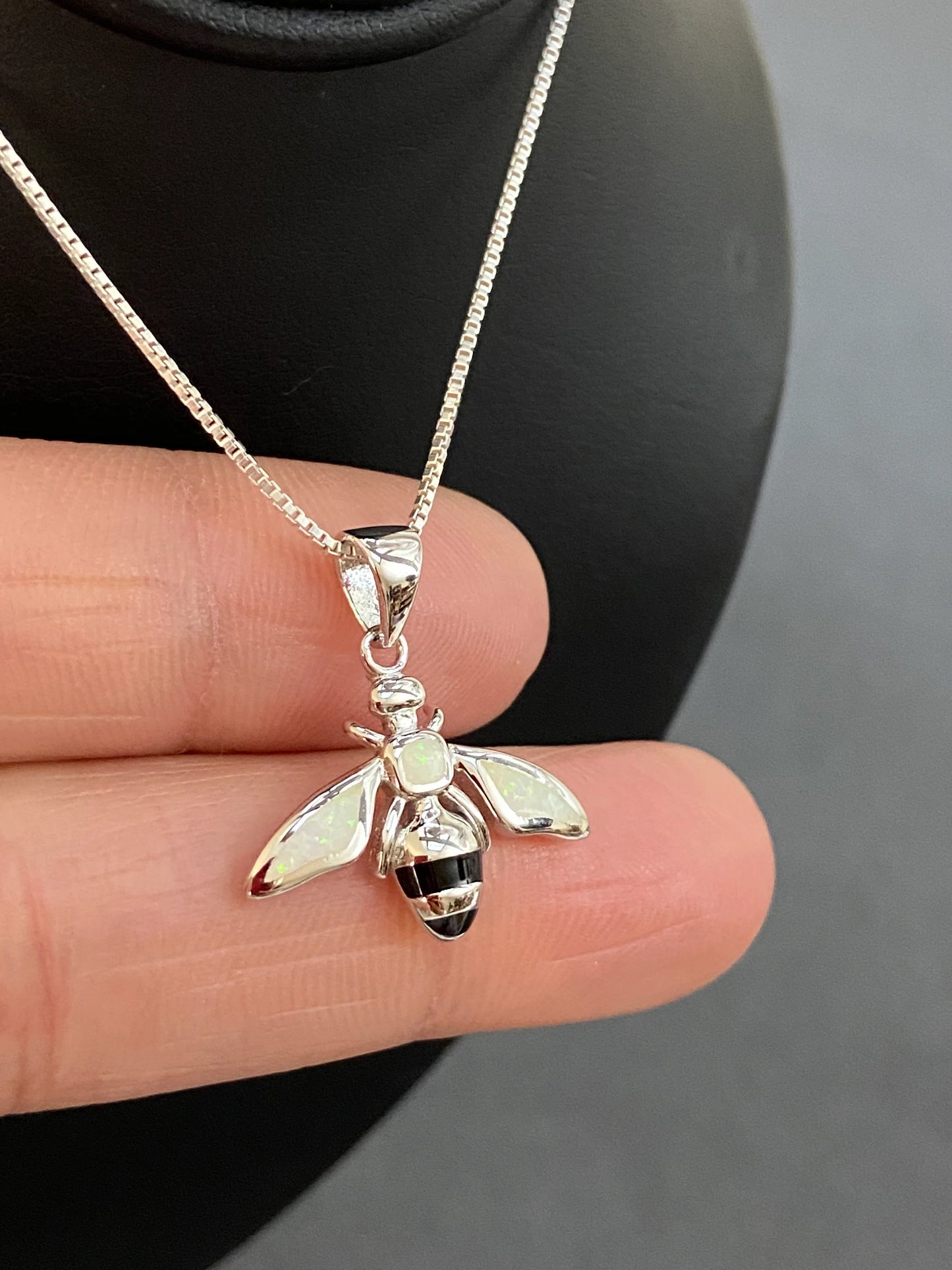 White Opal Bee Necklace