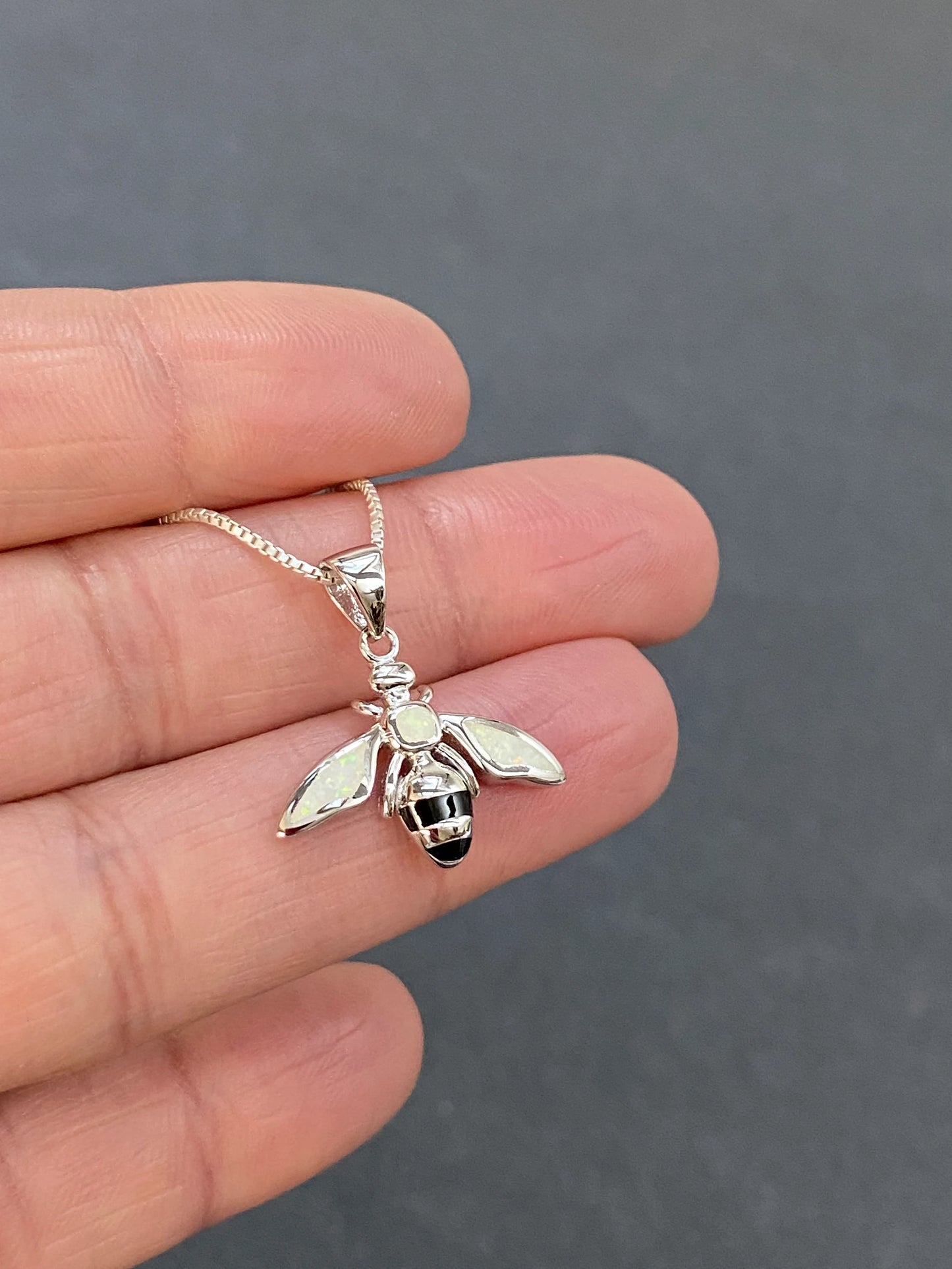 White Opal Bee Necklace