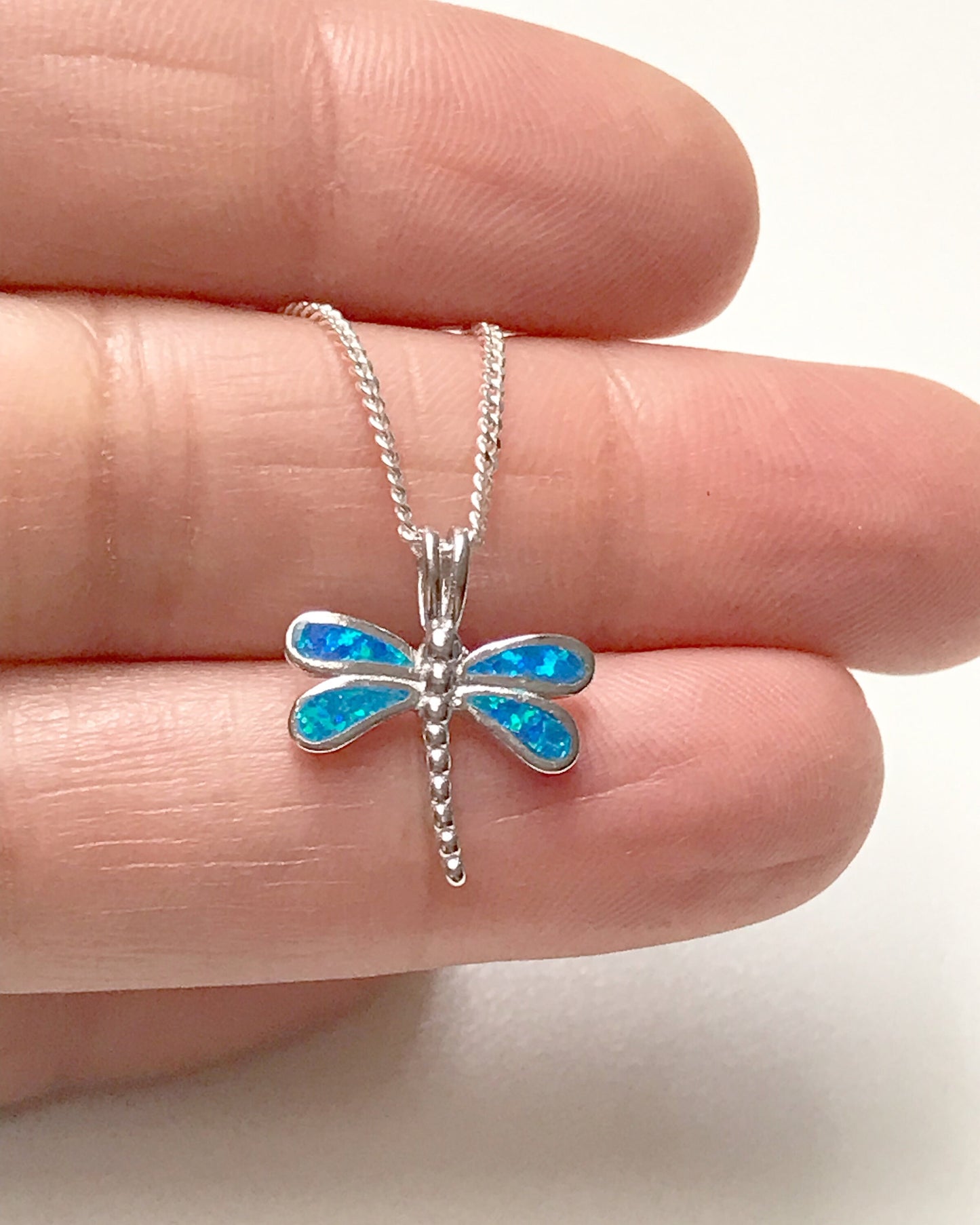 Small Blue Opal Dragonfly Necklace