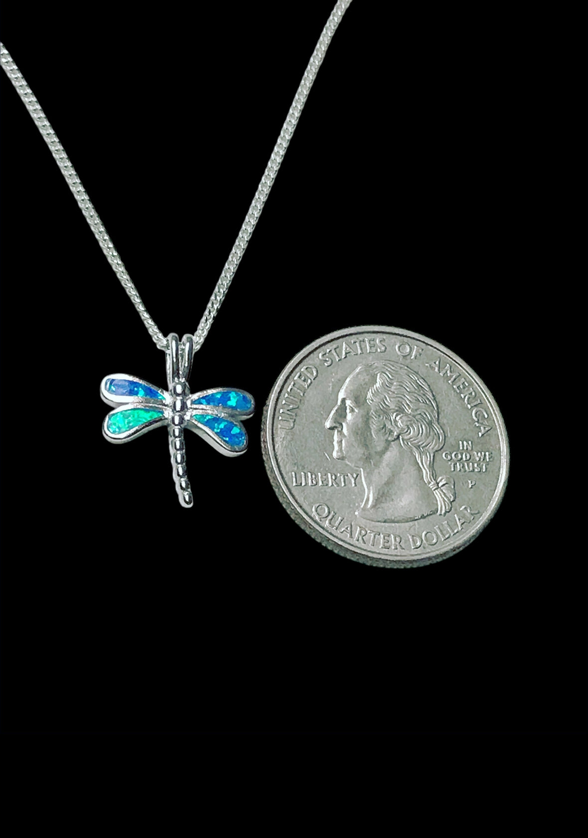 Small Blue Opal Dragonfly Necklace