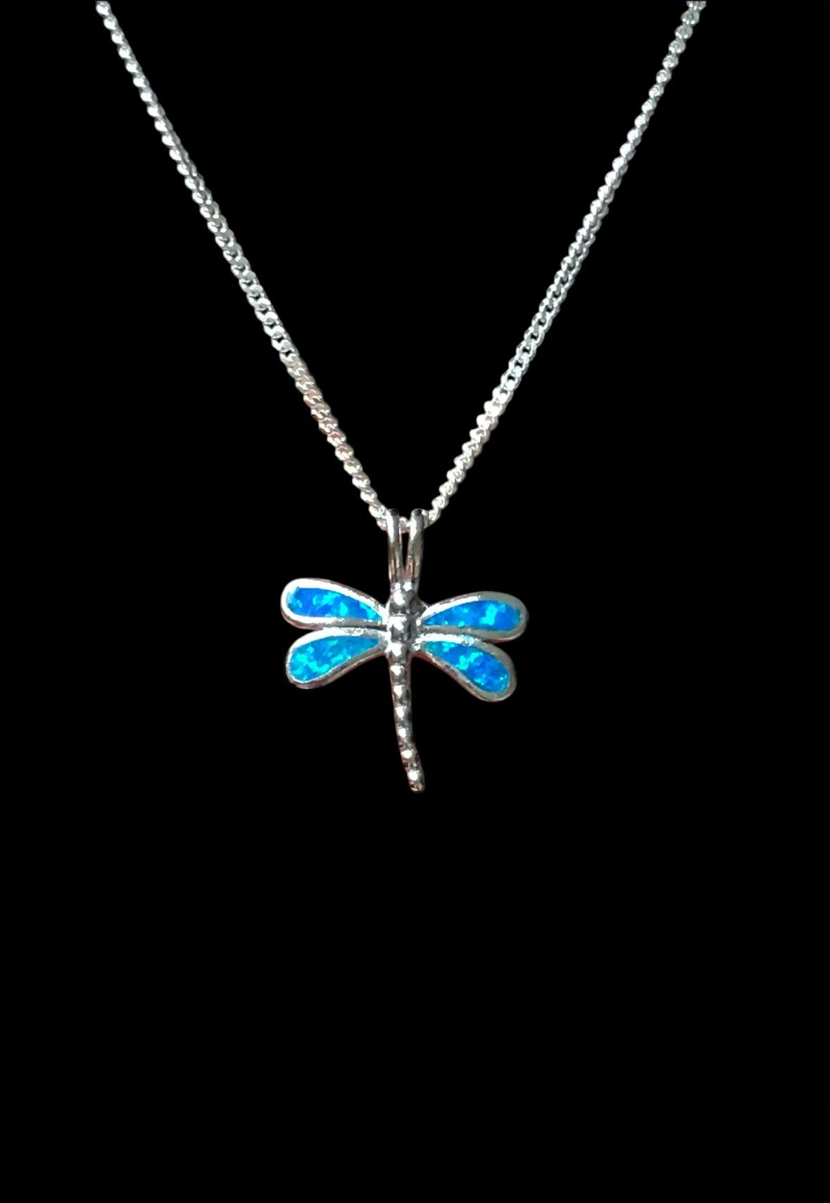Small Blue Opal Dragonfly Necklace