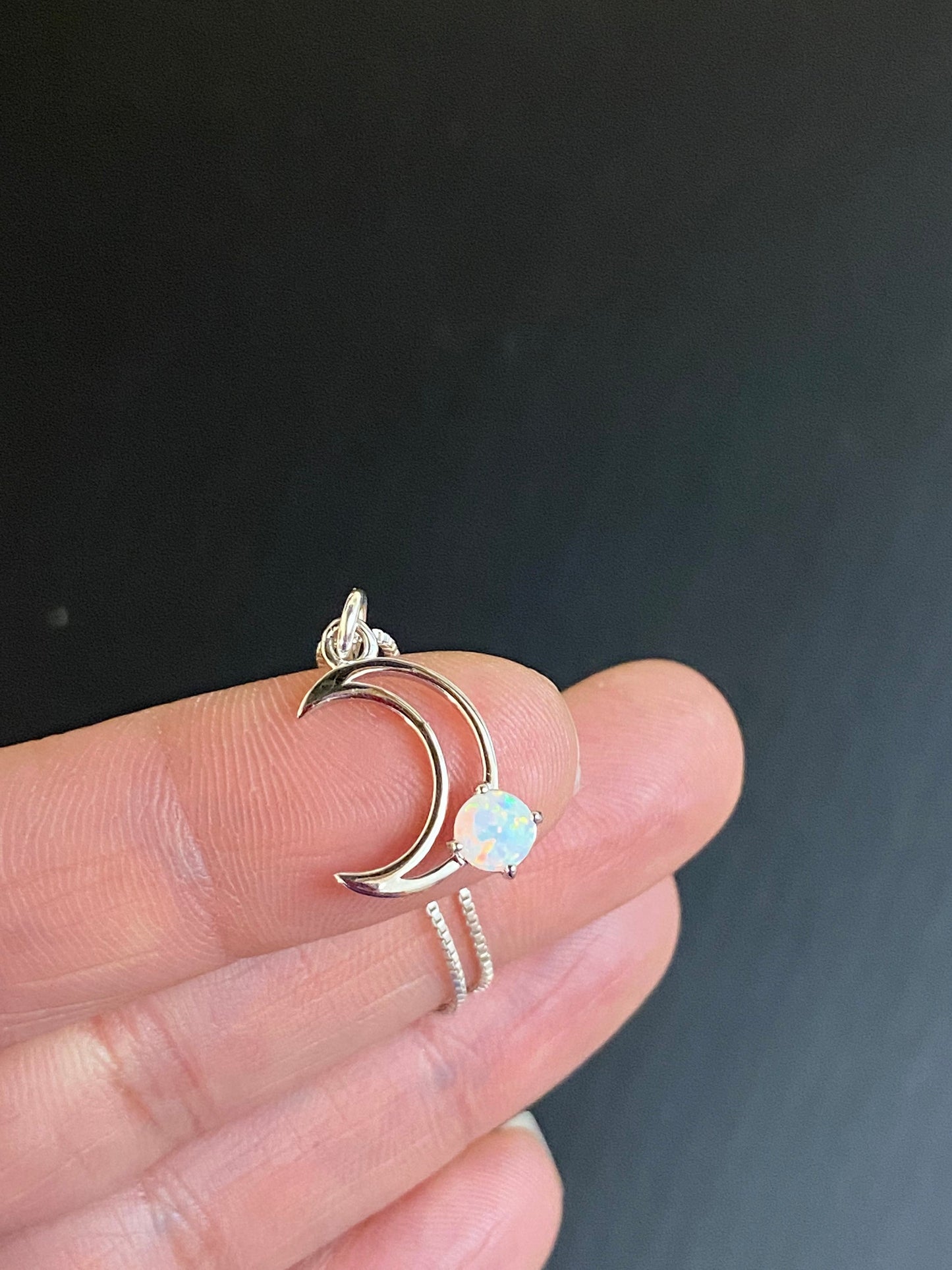 Tiny Crescent Moon Opal Necklace