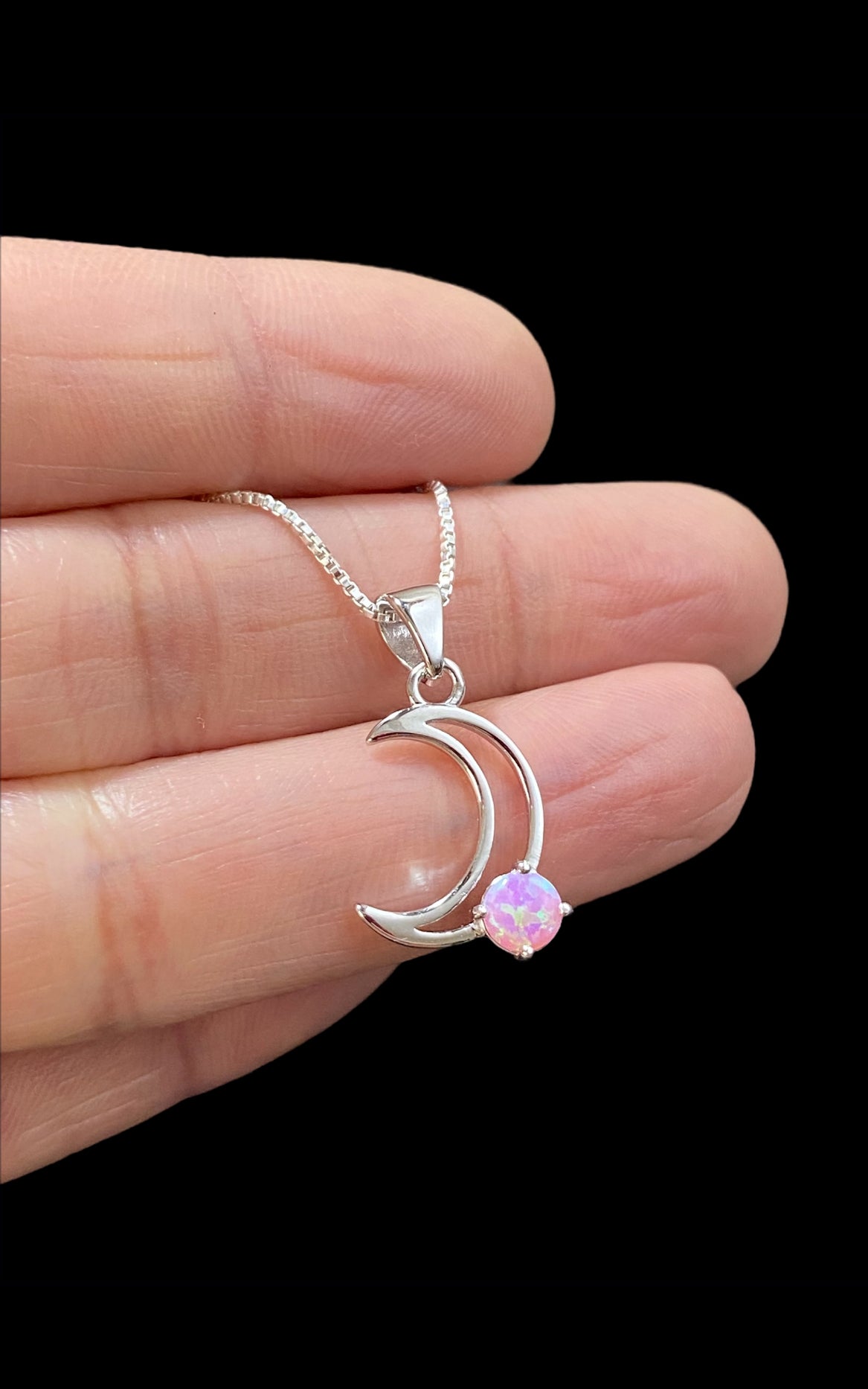 Tiny Crescent Moon Opal Necklace