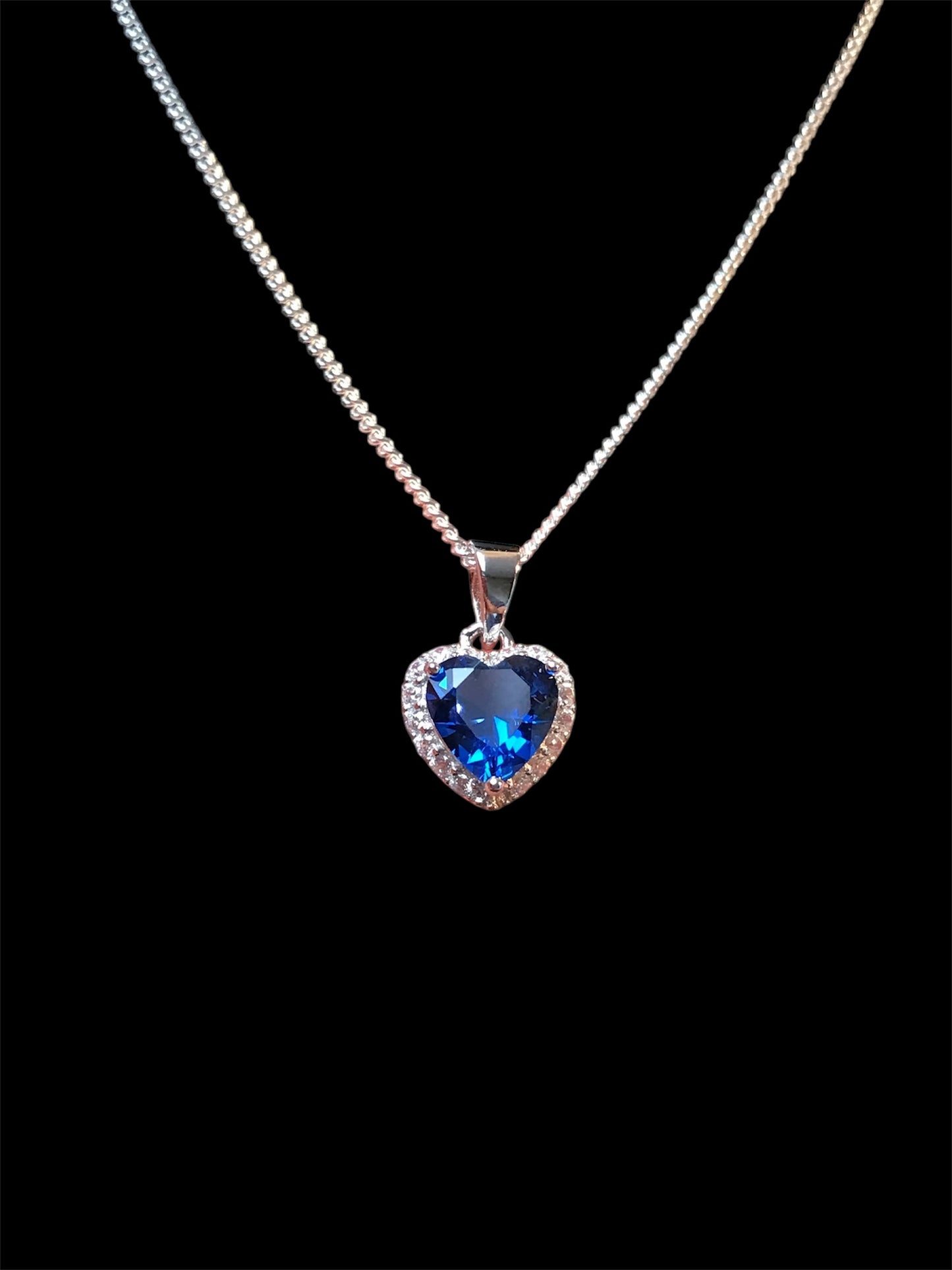 Blue Sapphire CZ Heart Necklace