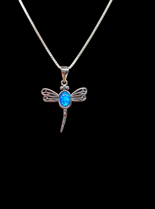 Small Blue Opal Dragonfly Necklace