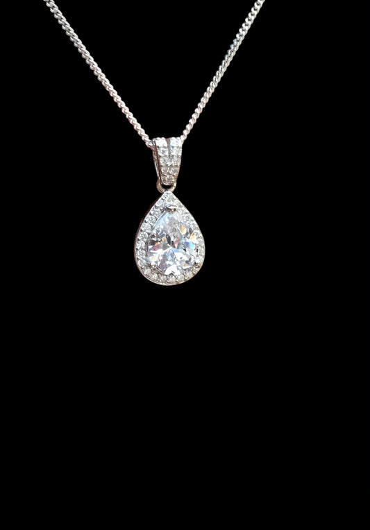 CZ Teardrop Pendant Necklace