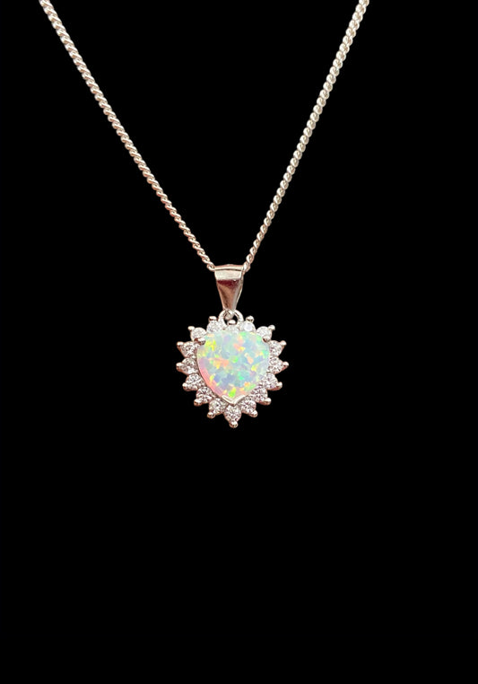 White Opal Heart Necklace